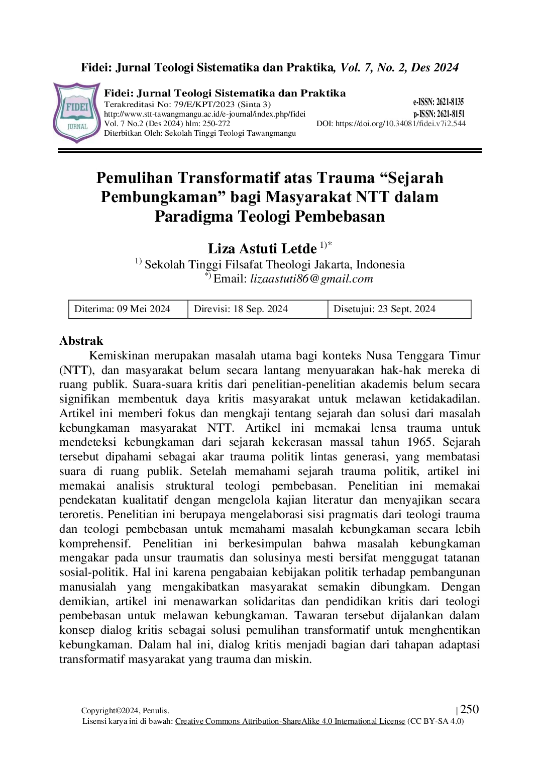 JURIS Pemulihan Transformatif atas Trauma Sejarah Pembungkaman bagi Masyarakat NTT dalam Paradigma Teologi Pembebasan