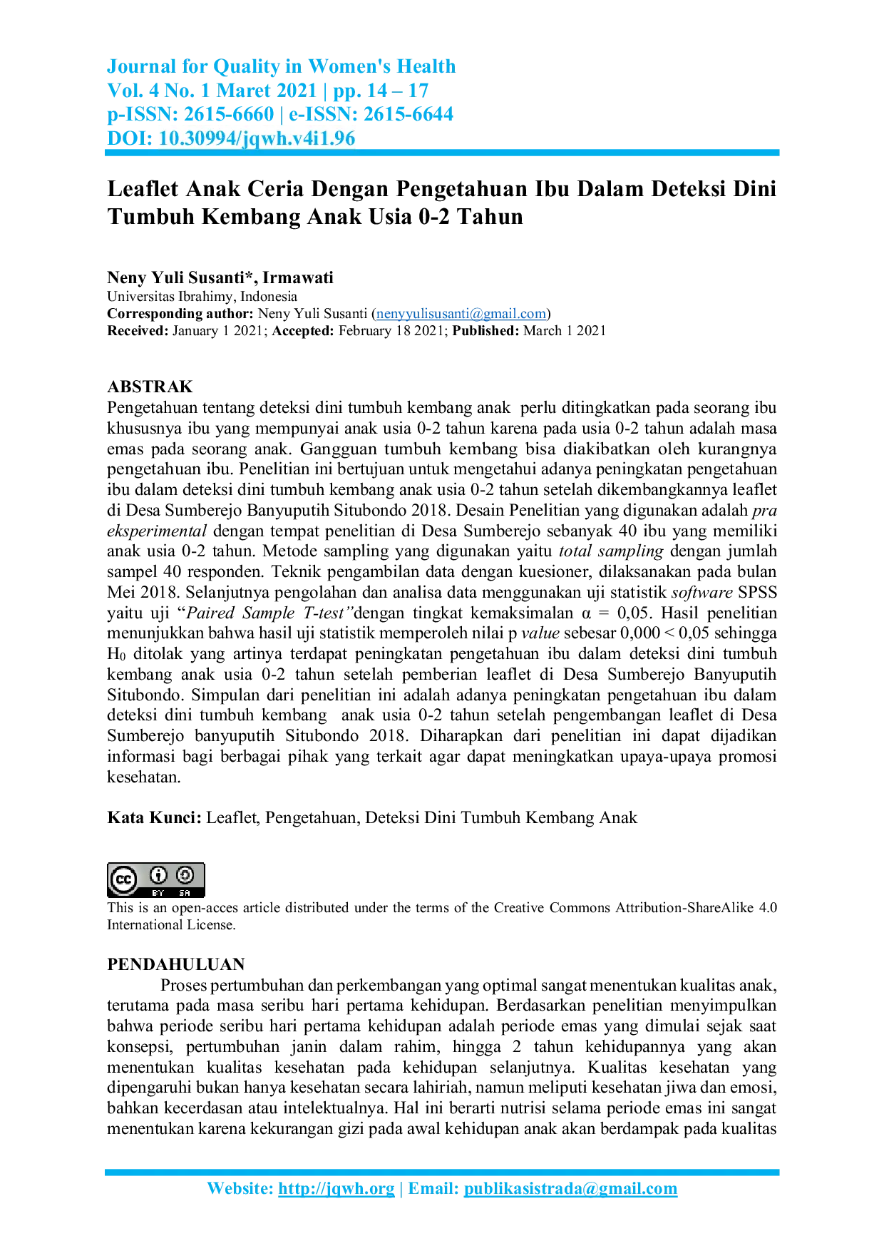 JURIS Leaflet Anak Ceria Dengan Pengetahuan Ibu Dalam Deteksi Dini Tumbuh Kembang Anak Usia 0 2 Tahun