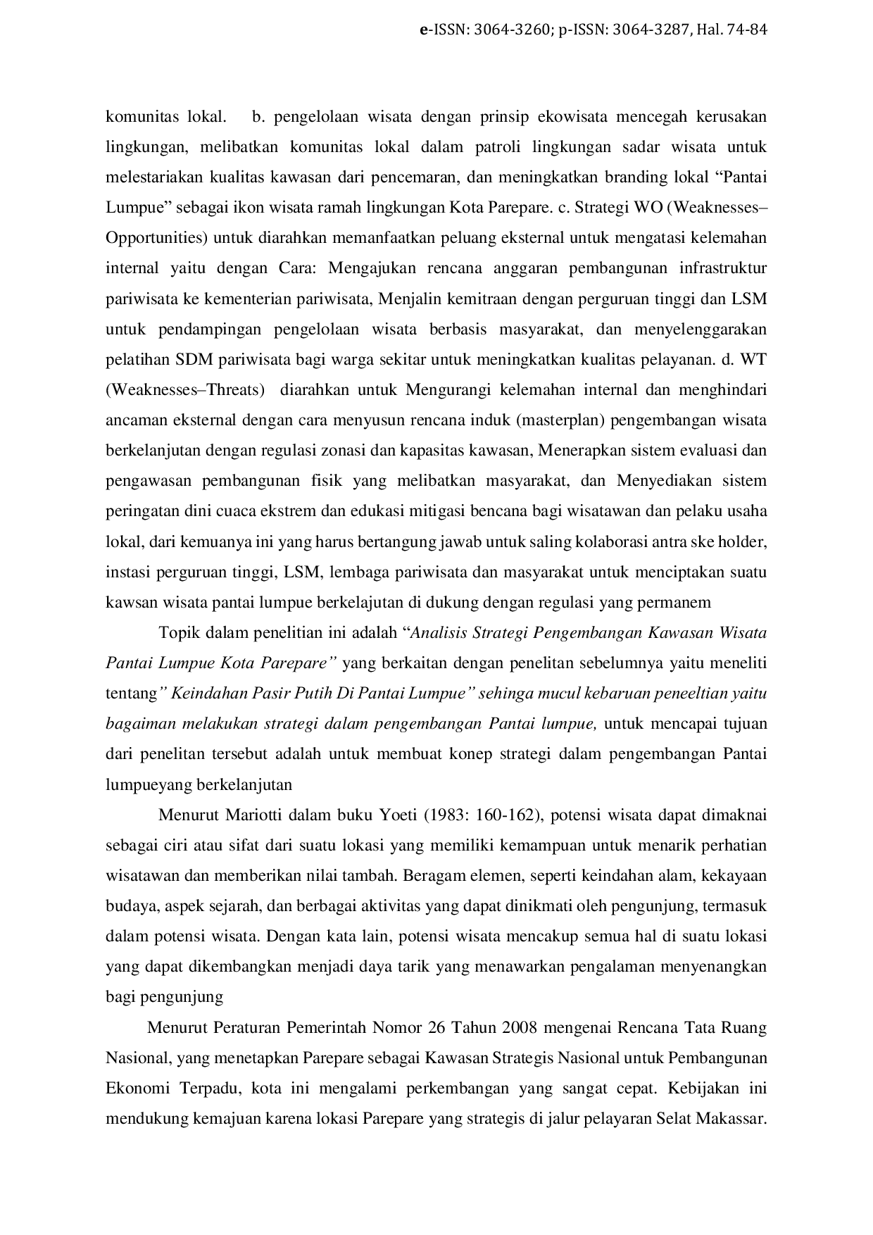 JURIS Analisis Potensi Pengembangan Kawasan Wisata Pantai Lumpue Kota Parepare