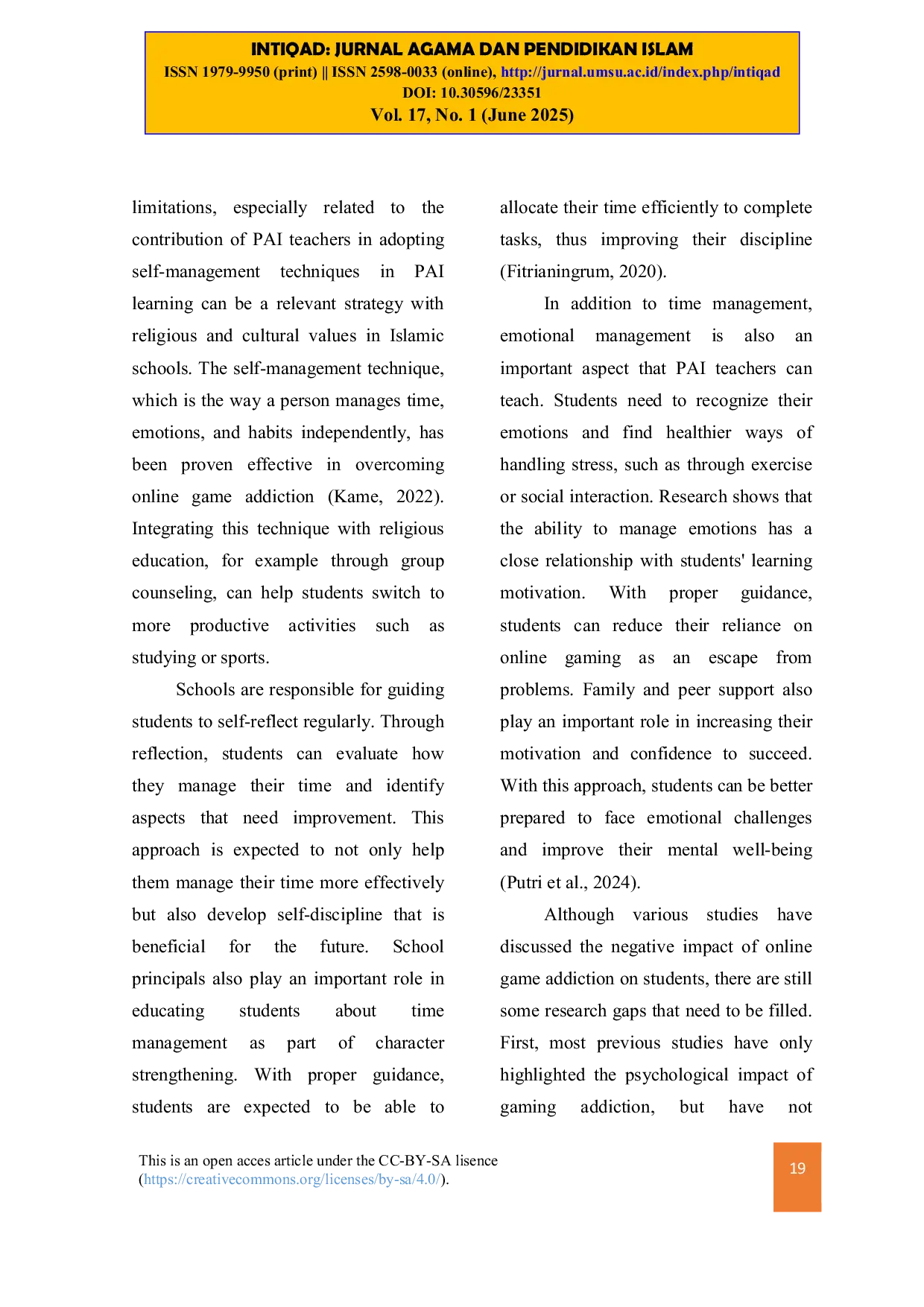 JURIS Islamic Religious Education Teacher s Strategy in Overcoming Online Game Addiction through Self Management Techniques at SMA AS Syafiiyah 01 Jakarta