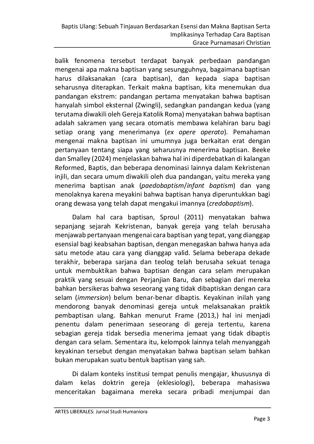 JURIS Baptis Ulang Sebuah Tinjauan Berdasarkan Esensi dan Makna Baptisan Serta Implikasinya Terhadap Cara Baptisan