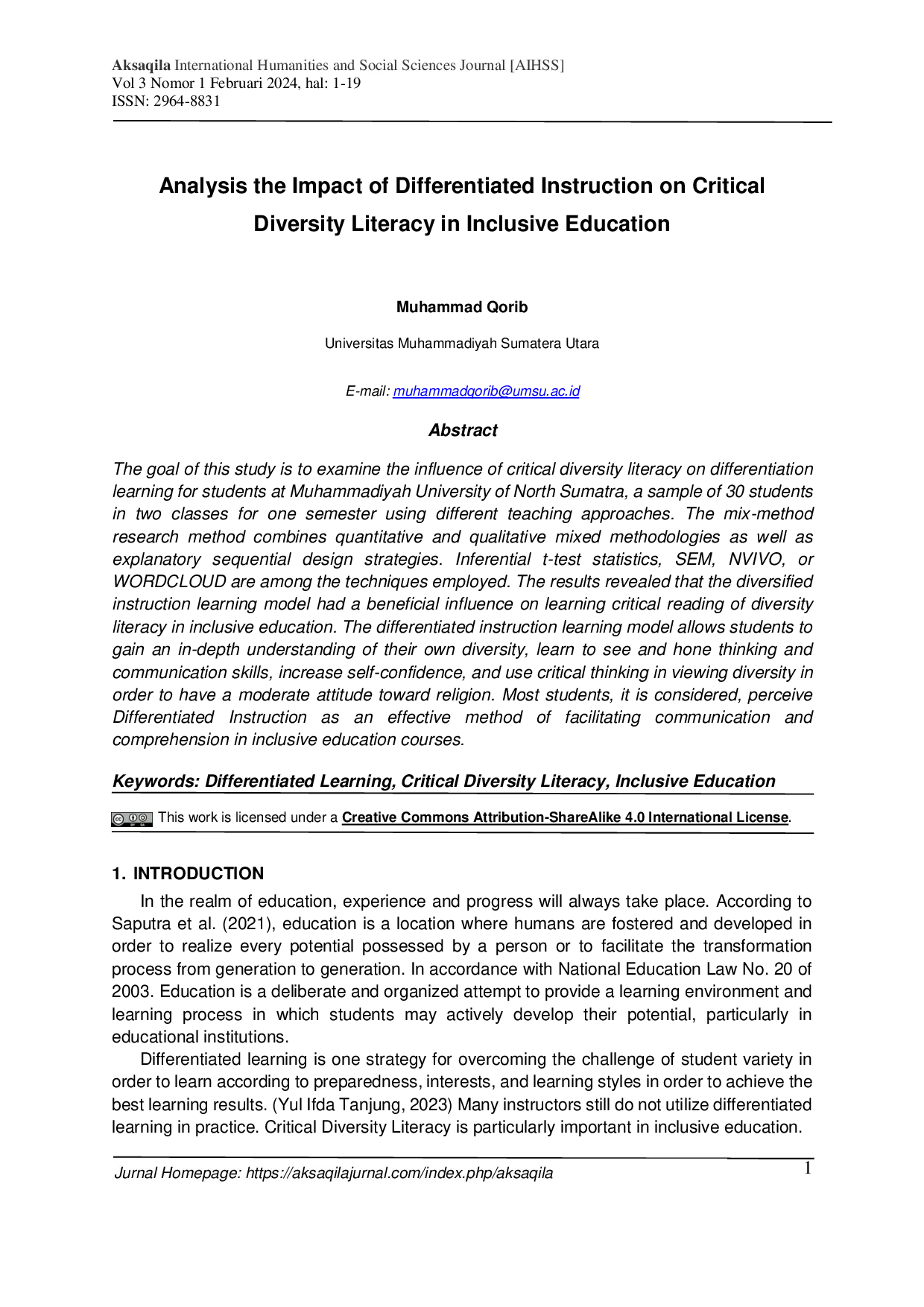 JURIS Analysis The Impact Of Differentiated Instruction On Critical Diversity Literacy In Inclusive Education
