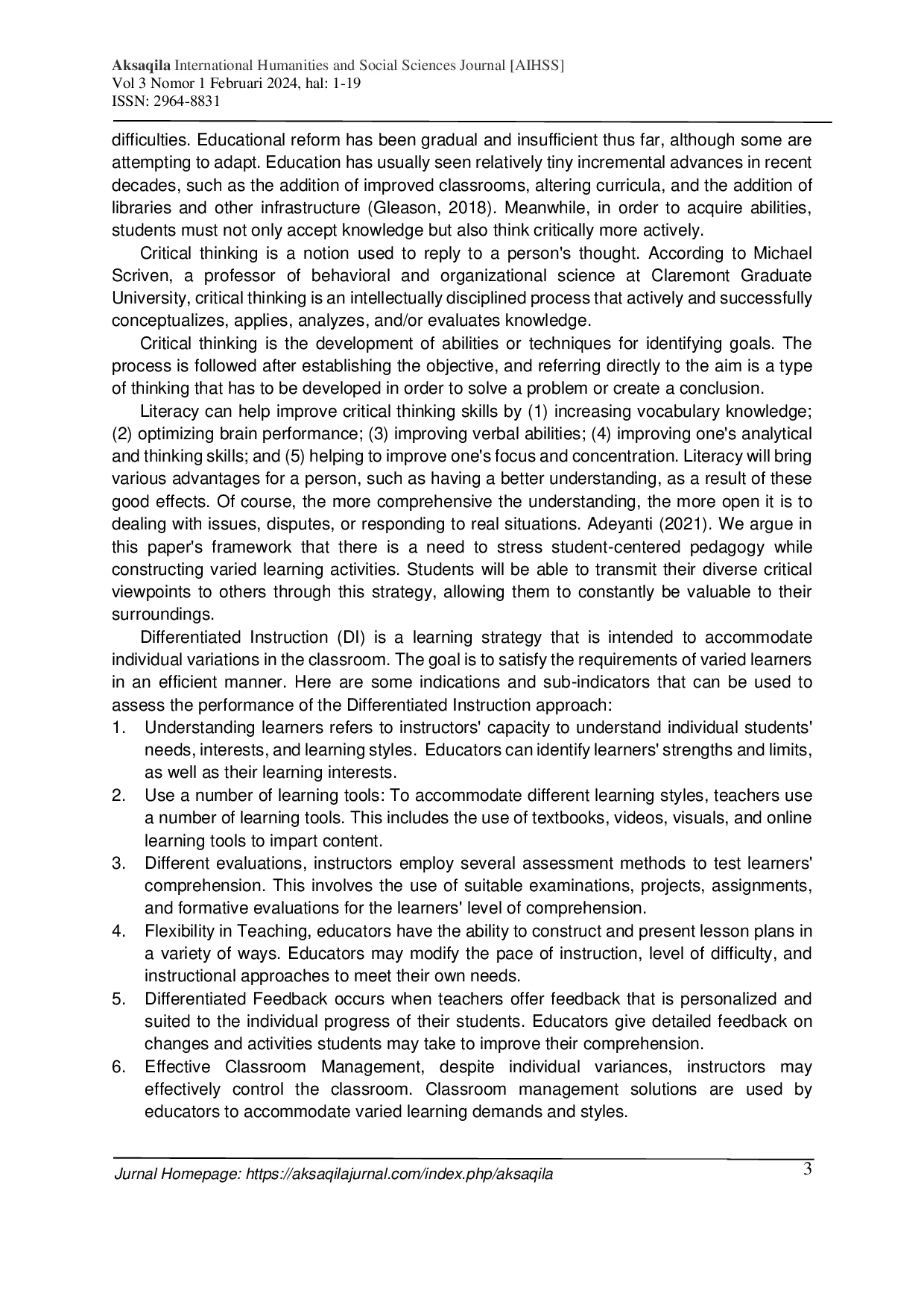 JURIS Analysis The Impact Of Differentiated Instruction On Critical Diversity Literacy In Inclusive Education