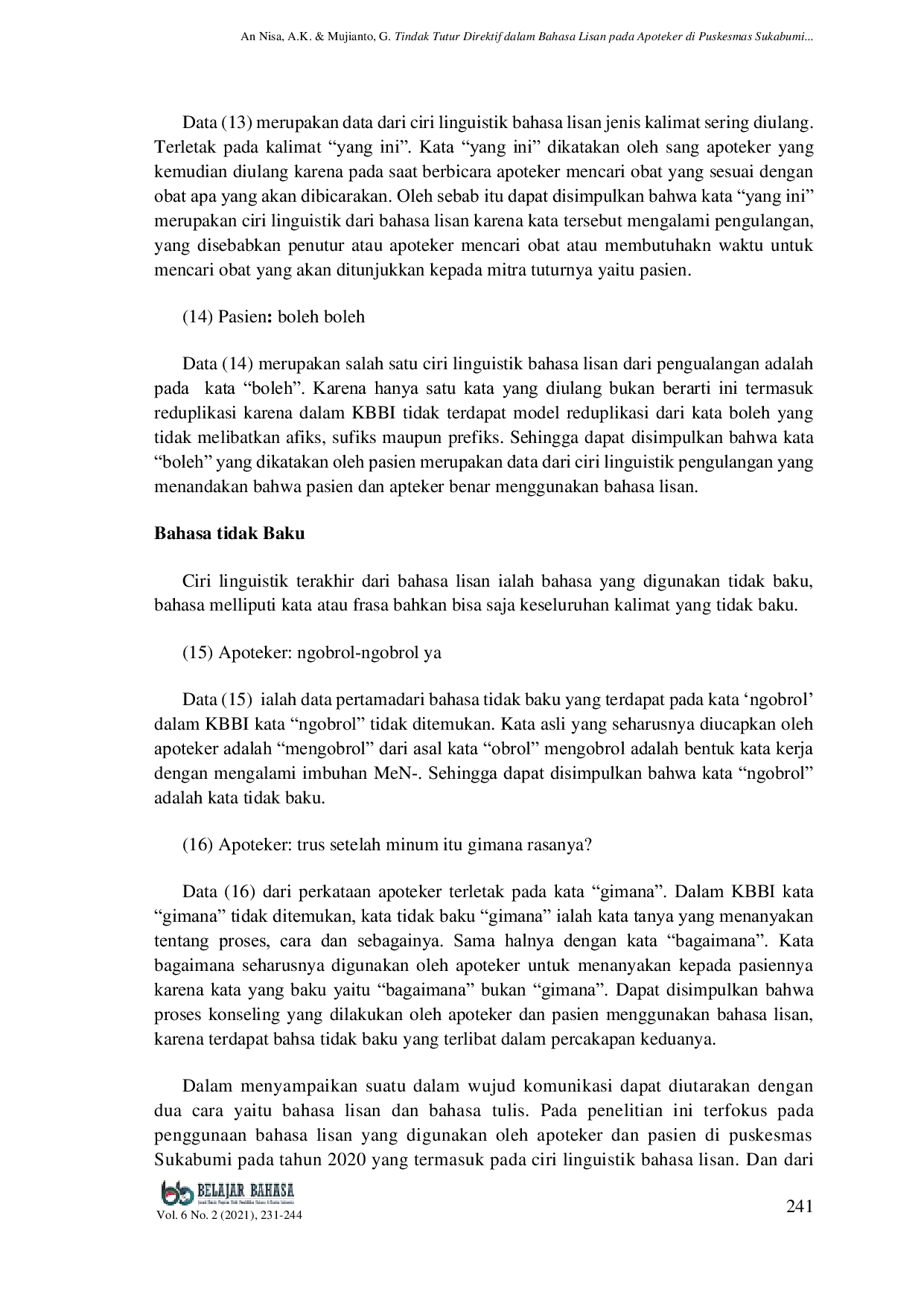 JURIS Tindak Tutur Direktif dalam Bahasa Lisan pada Apoteker di Puskesmas Sukabumi