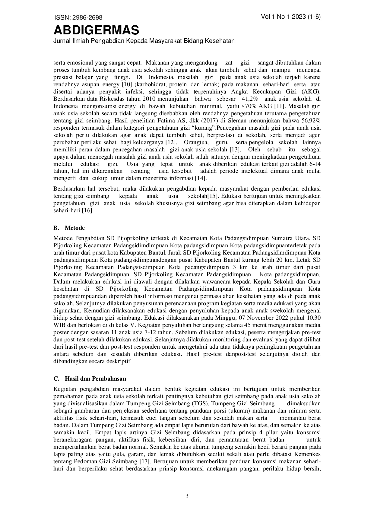 juris Edukasi Gizi Seimbang Pada Anak Di Sd Negeri Pijorkoling Kota Padangsidimpuan