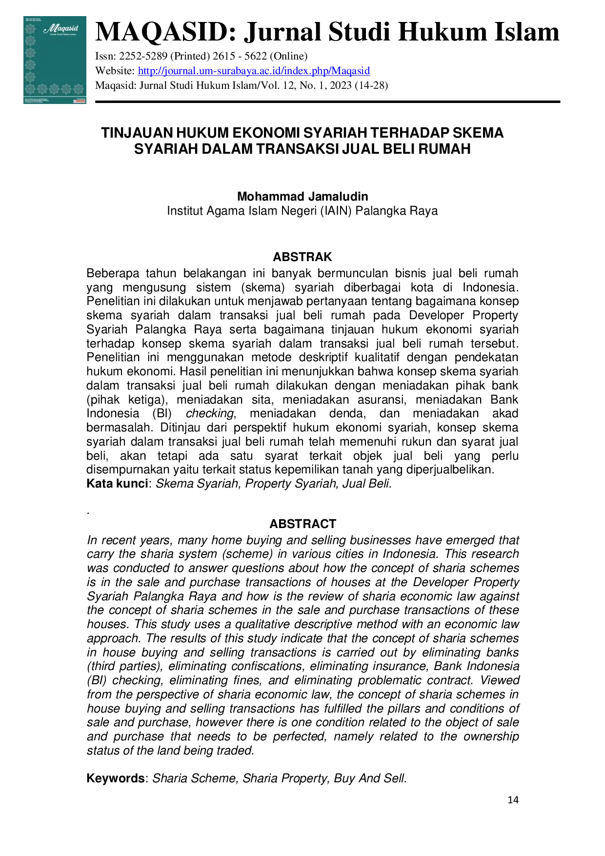 JURIS Tinjauan Hukum Ekonomi Syariah Terhadap Skema Syariah Dalam Transaksi Jual Beli Rumah