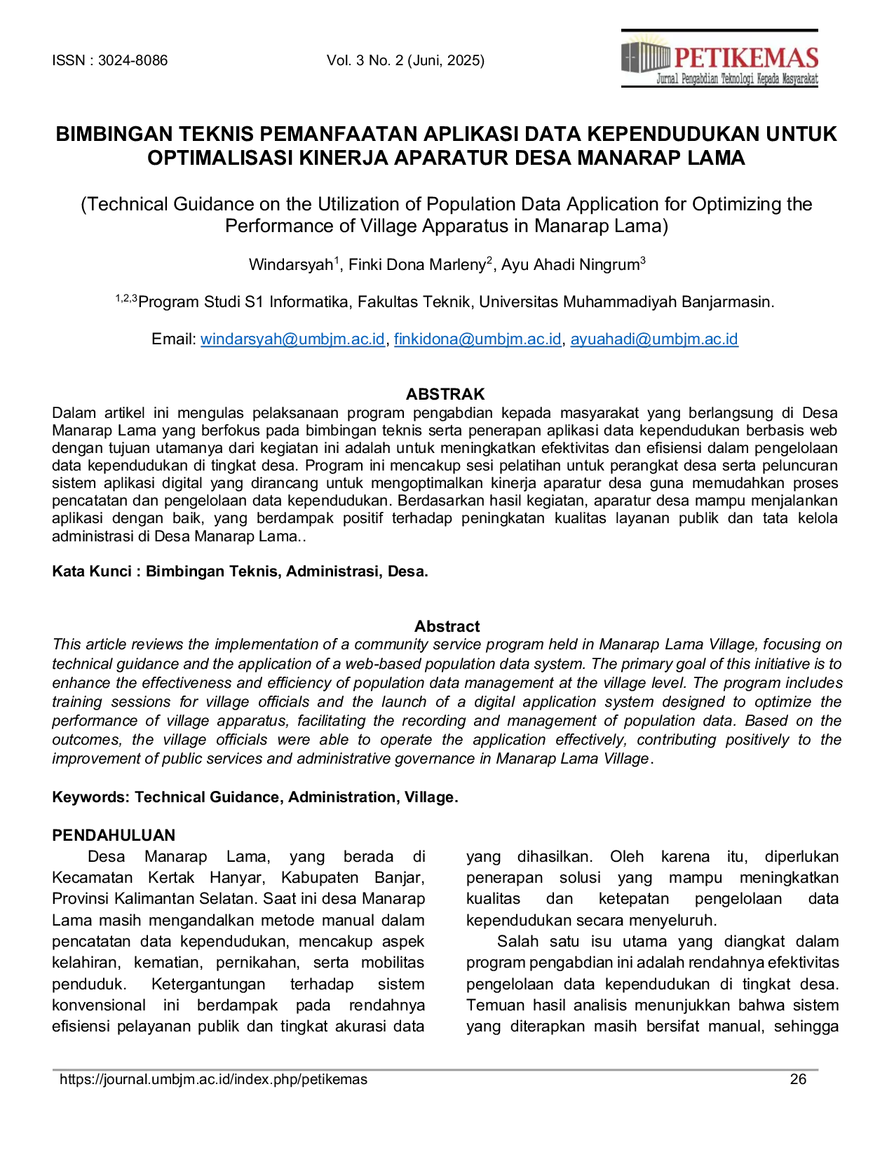 JURIS Bimbingan Teknis Pemanfaatan Aplikasi Data Kependudukan Untuk Optimalisasi Kinerja Aparatur Desa Manarap Lama