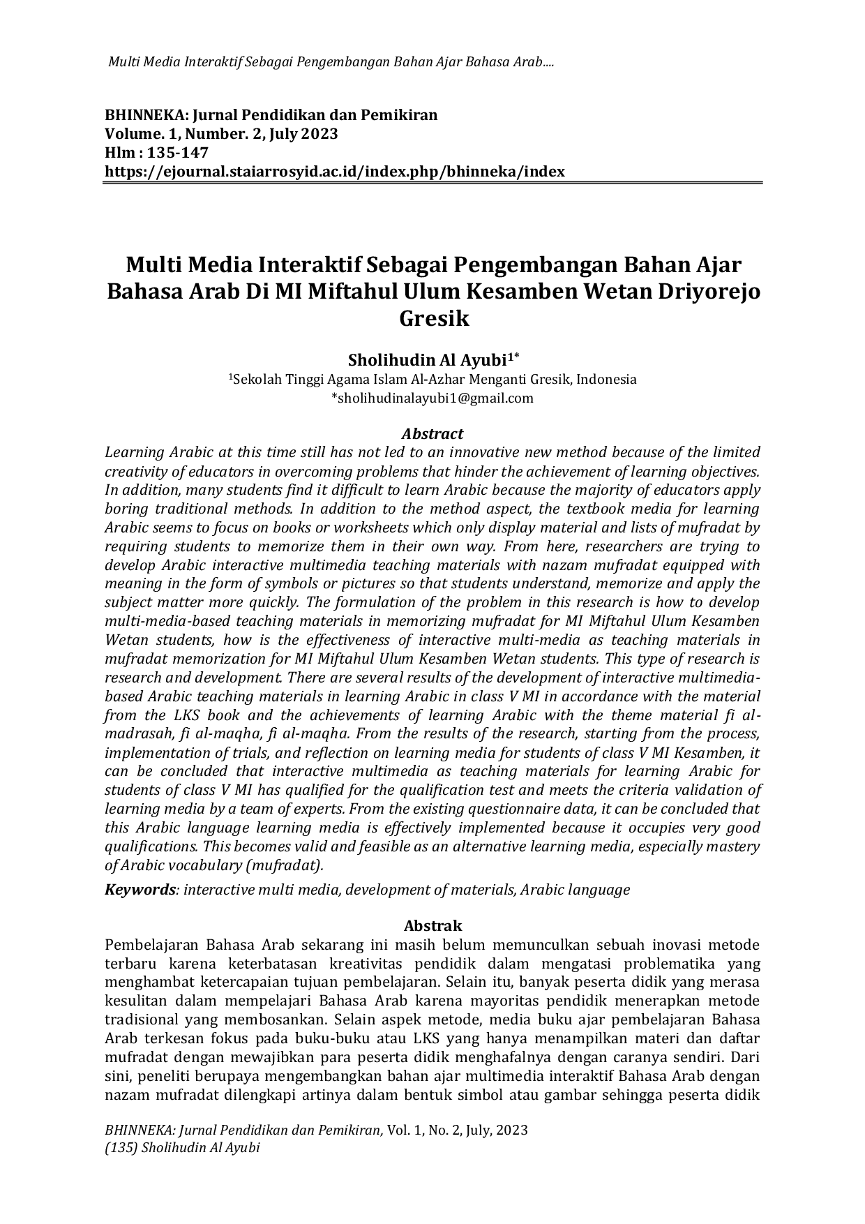 JURIS Multi Media Interaktif Sebagai Pengembangan Bahan Ajar Bahasa Arab