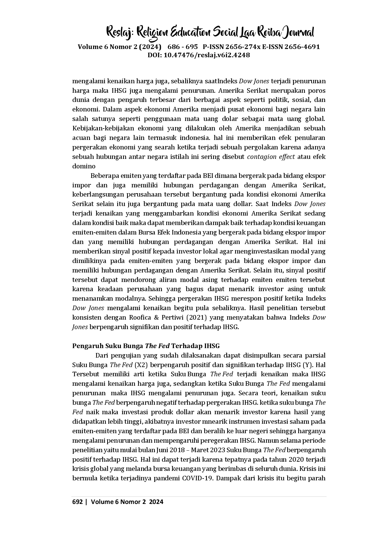 juris Pengaruh Indeks Dow Jones Suku Bunga The Fed Dan Bitcoin terhadap IHSG