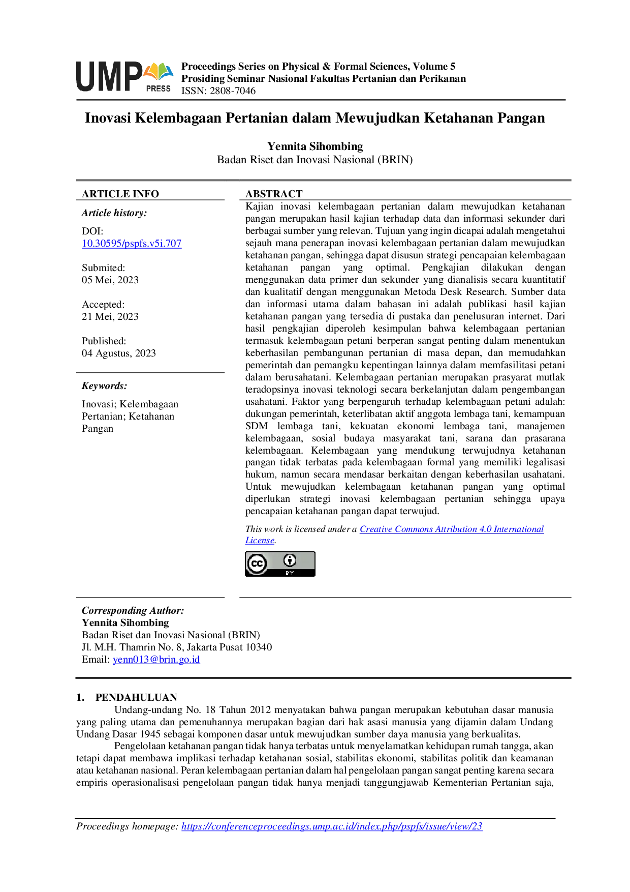 JURIS Inovasi Kelembagaan Pertanian dalam Mewujudkan Ketahanan Pangan