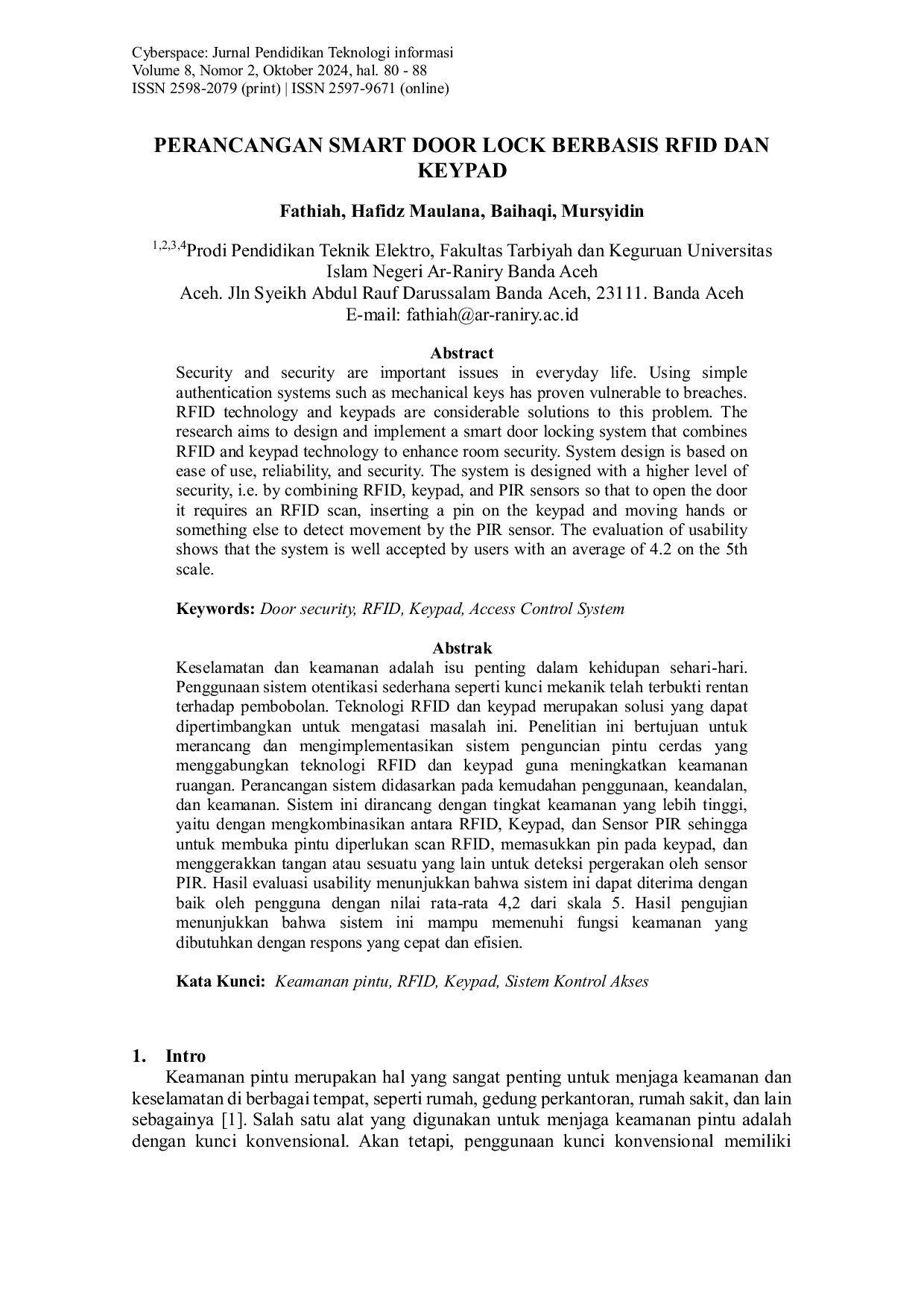 JURIS Perancangan Smart Door Lock Berbasis RFID dan Keypad