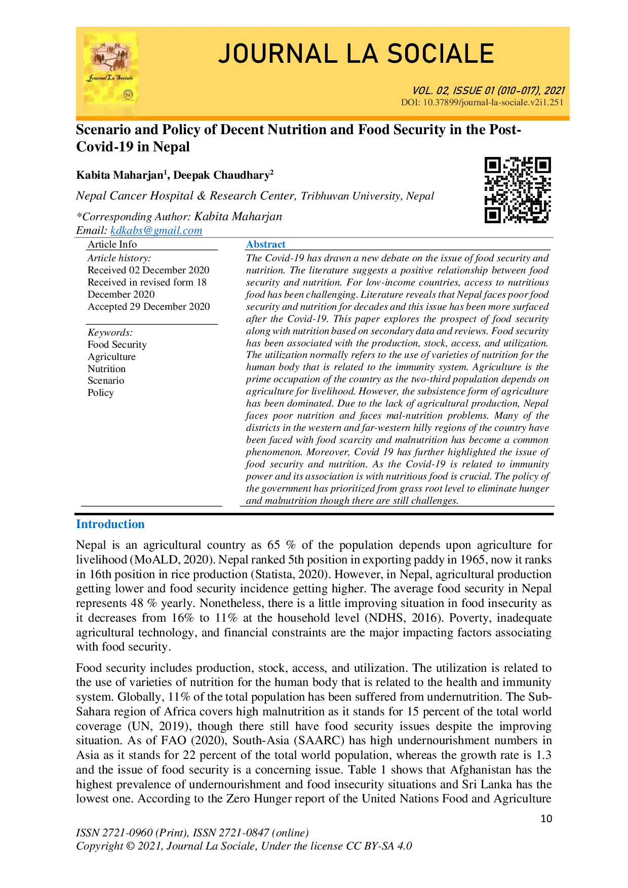 juris Scenario and Policy of Decent Nutrition and Food Security in the Post Covid 19 in Nepal