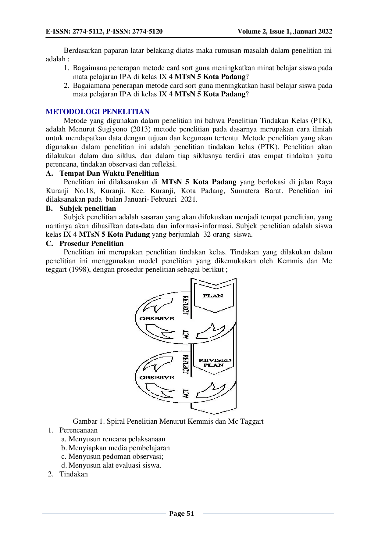JURIS EFEKTIVITAS PENERAPAN METODE CARD SORT GUNA MENINGKATKAN MINAT DAN HASIL BELAJAR SISWA PADA MATA PELAJARAN IPA DI KELAS IX 4 MTsN 5 KOTA PADANG
