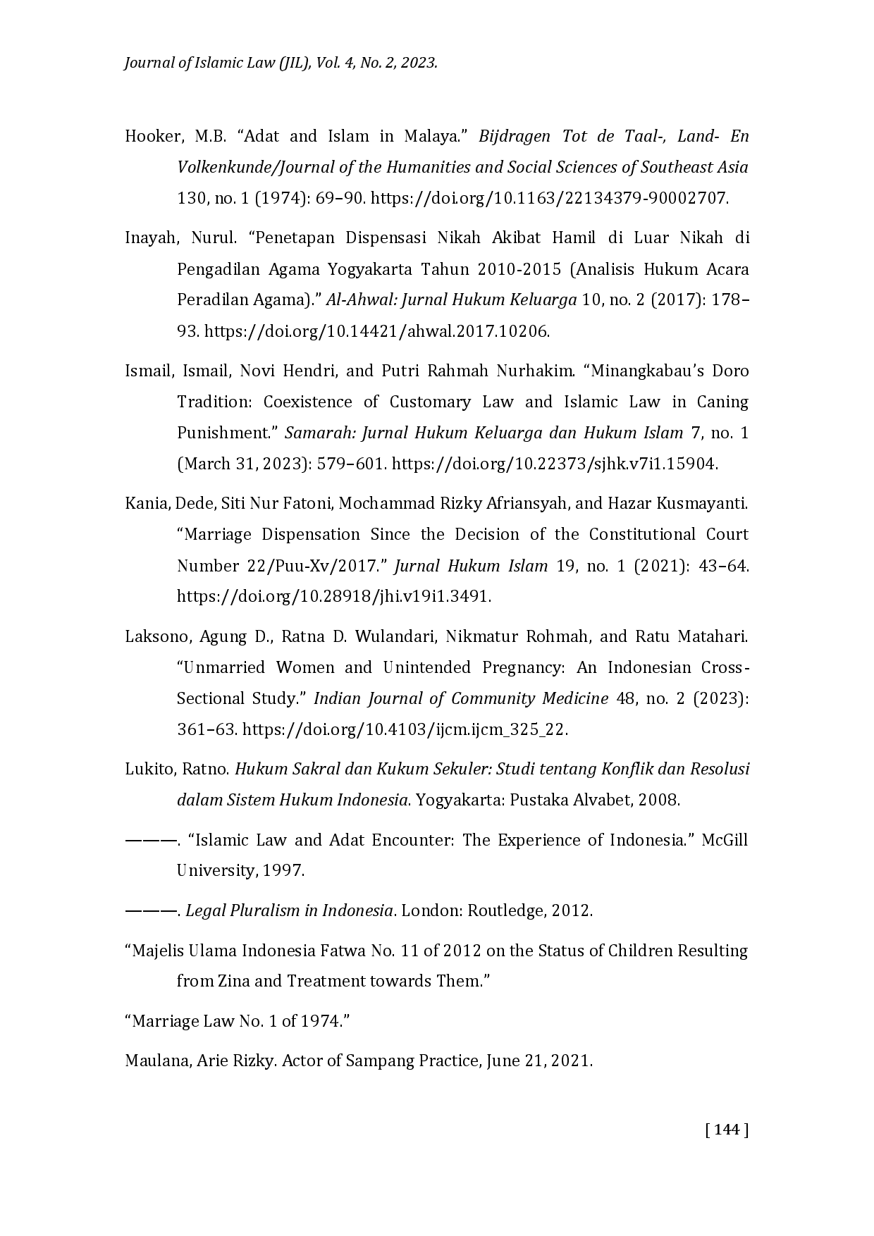juris Solving Pregnancy Out of Wedlock Dual Validity of Ngampang Marriage among Dayak Muslim Community in Sintang Indonesia