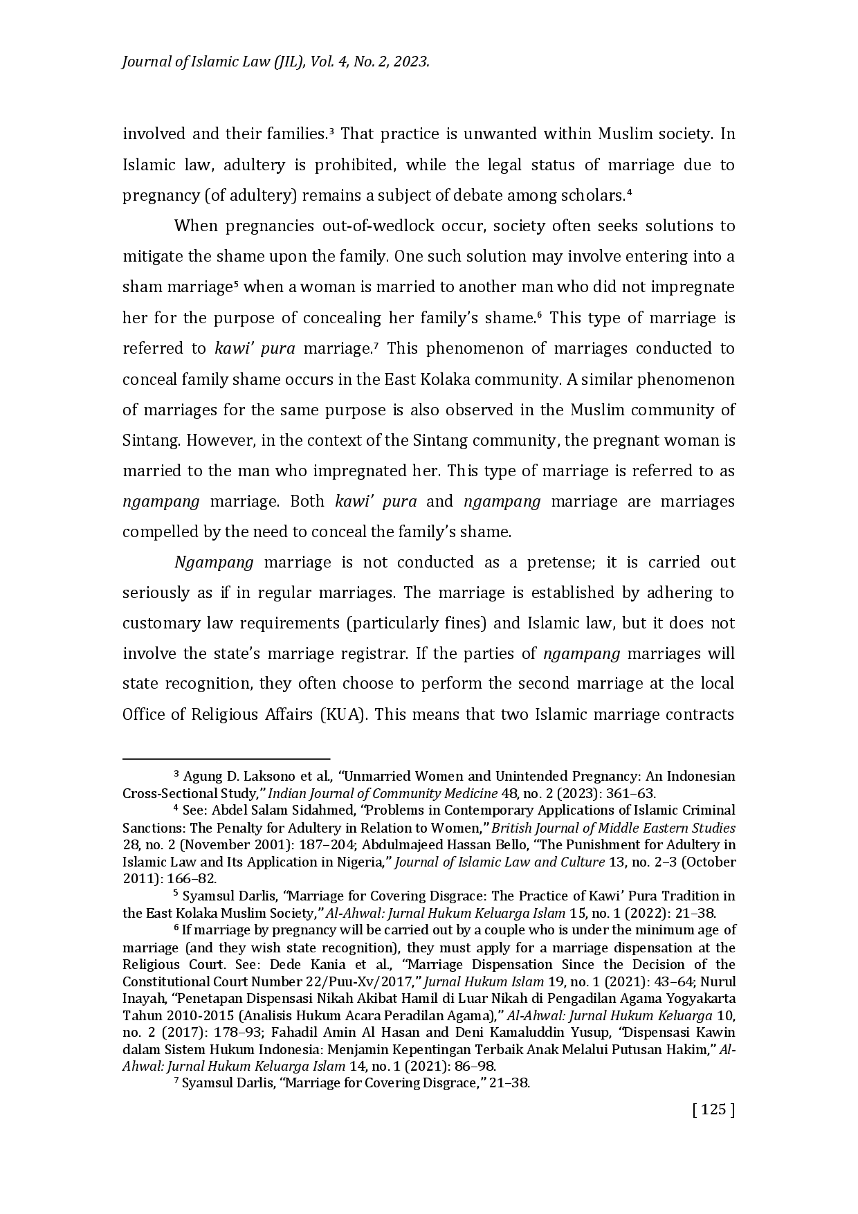 juris Solving Pregnancy Out of Wedlock Dual Validity of Ngampang Marriage among Dayak Muslim Community in Sintang Indonesia