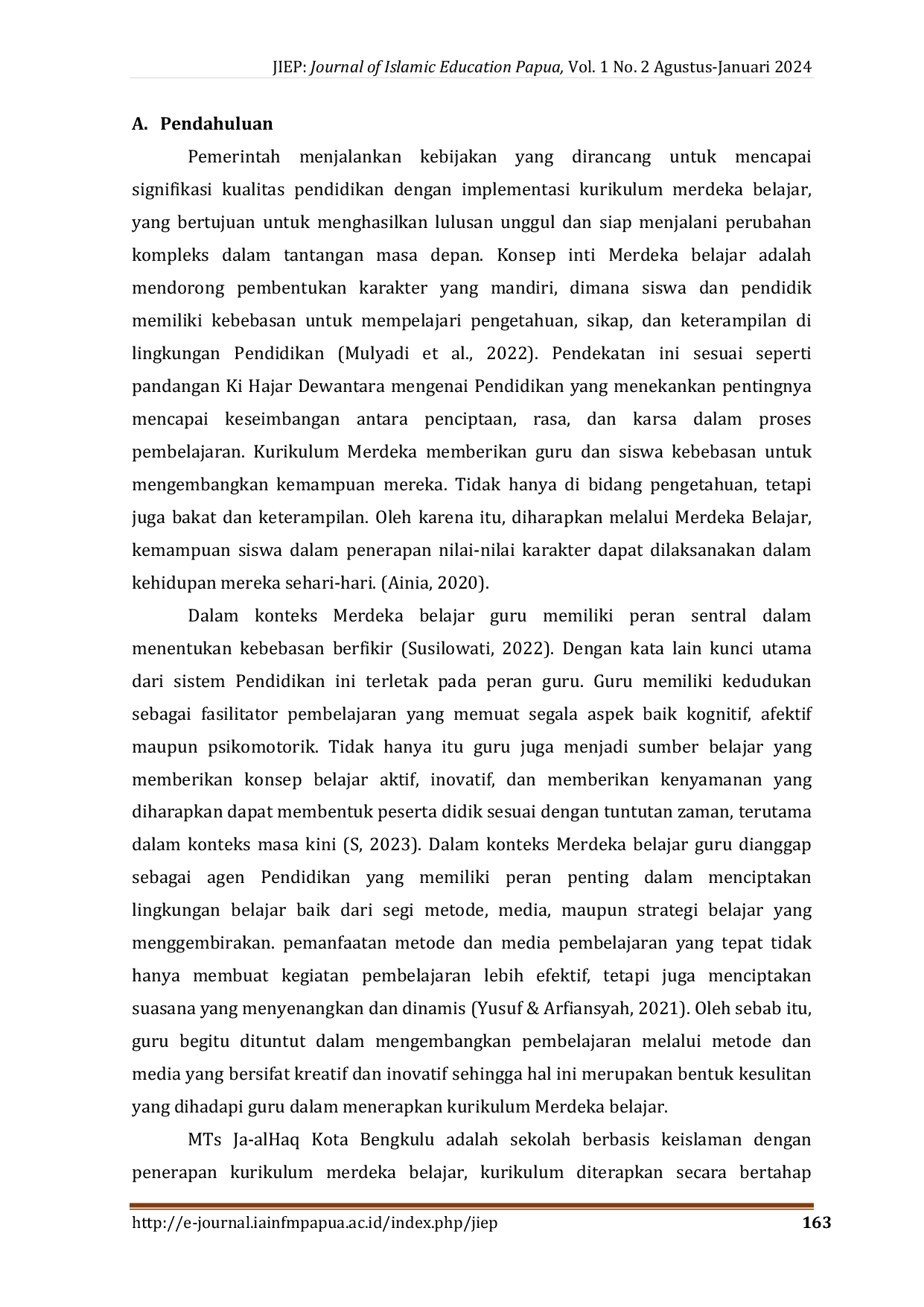 JURIS Kesulitan Guru Dalam Menerapkan Kurikulum Merdeka Belajar Di MTs Ja alHaq Kota Bengkulu