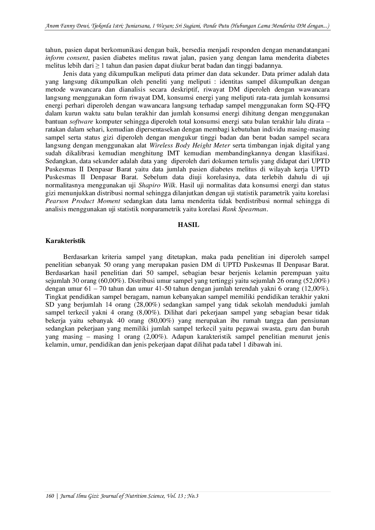 JURIS Hubungan Lama Menderita DM dan Konsumsi Energi dengan Status Gizi Pasien DM Tipe 2