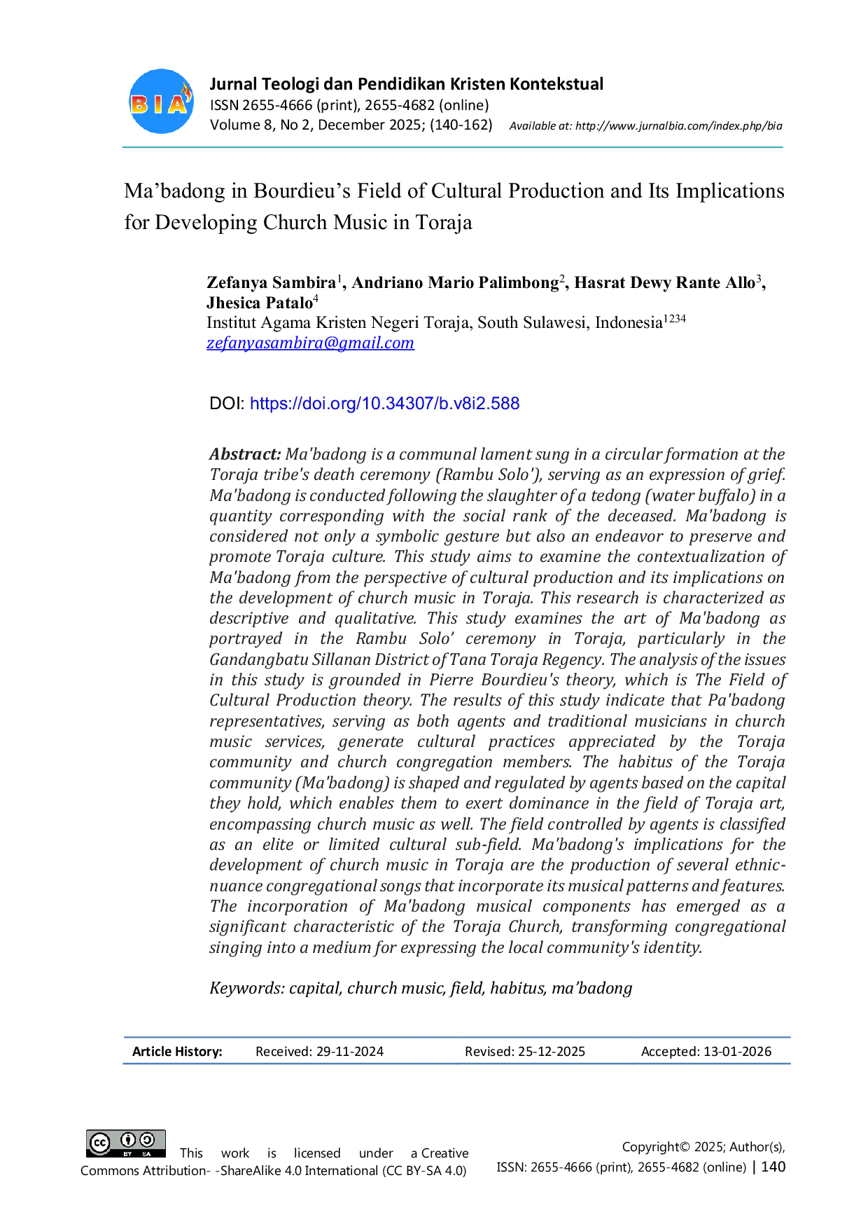 JURIS Ma badong in Bourdieu s Field of Cultural Production and Its Implications for Developing Church Music in Toraja
