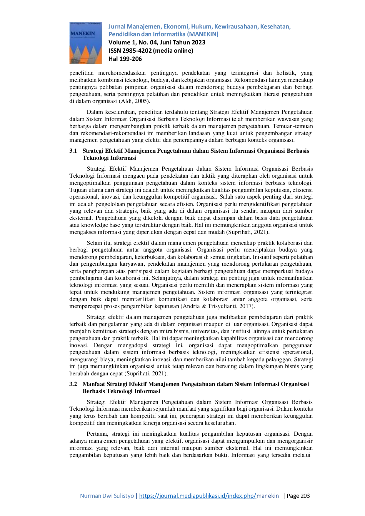 JURIS Strategi Efektif Manajemen Pengetahuan dalam Sistem Informasi Organisasi Berbasis Teknologi Informasi