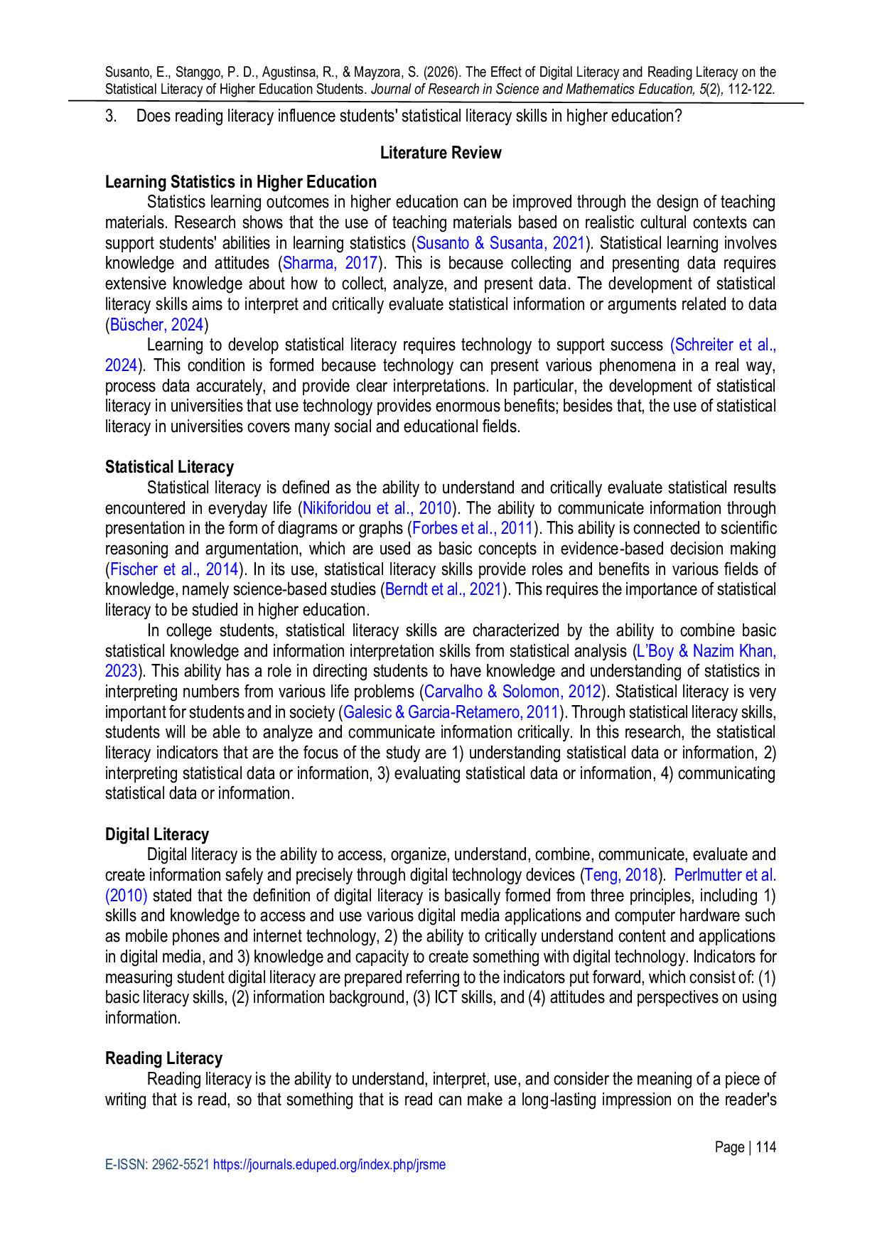 JURIS The Effect Of Digital Literacy And Reading Literacy On The Statistical Literacy Of Higher Education Students