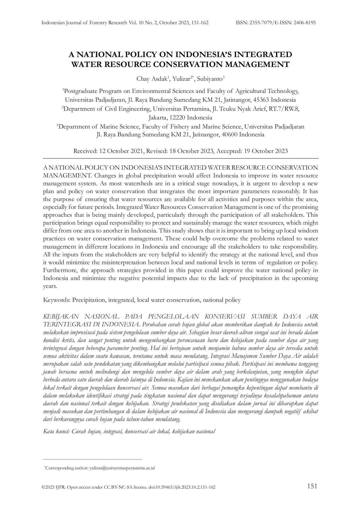 JURIS A National Policy On Indonesia s Integrated Water Resource Conservation Management