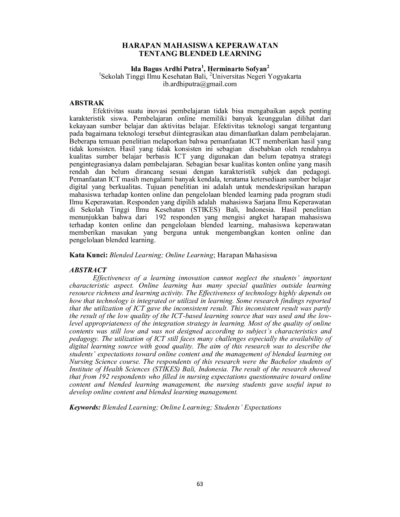 JURIS Harapan Mahasiswa Keperawatan Tentang Blended Learning