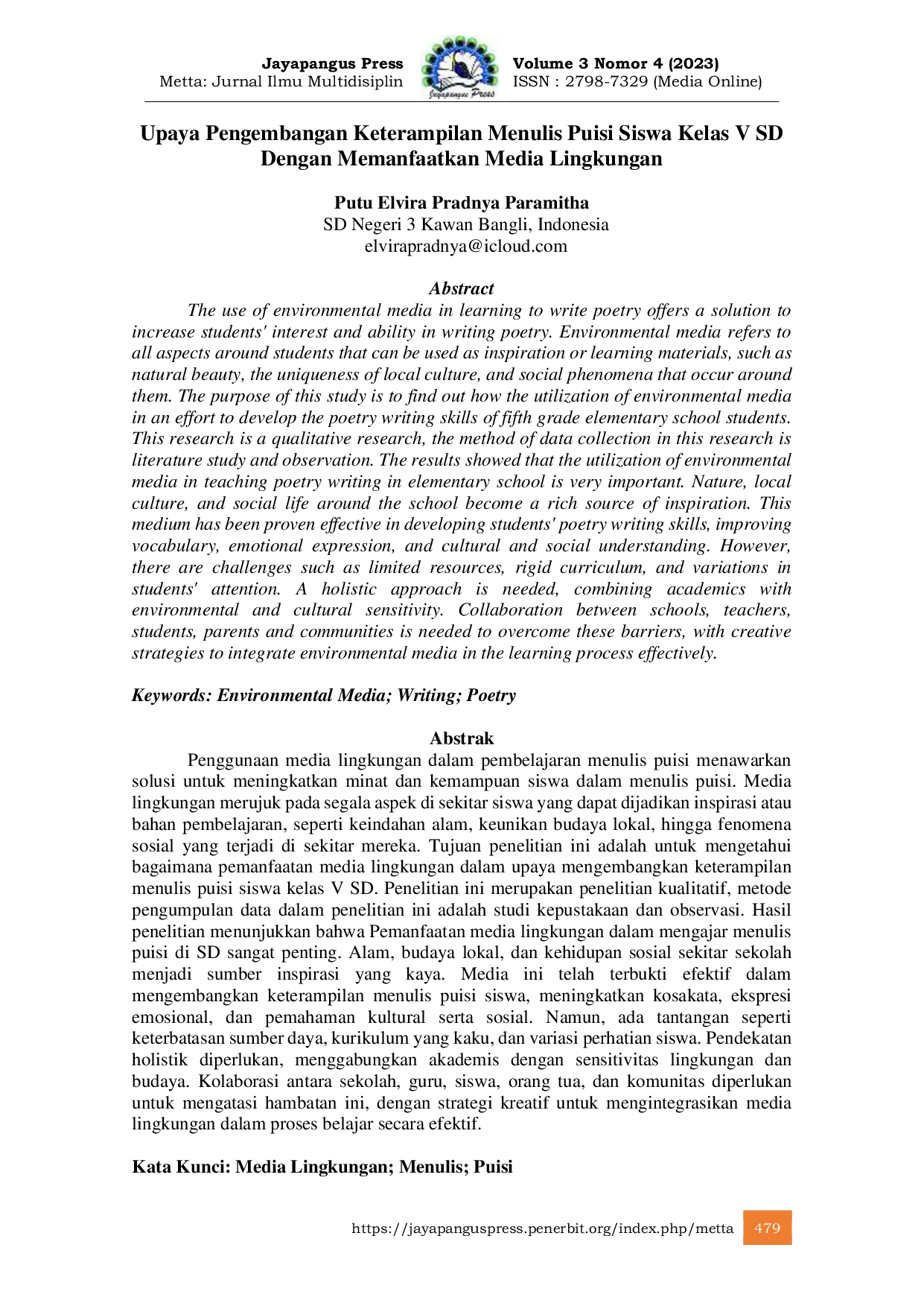 JURIS Upaya Pengembangan Keterampilan Menulis Puisi Siswa Kelas V SD Dengan Memanfaatkan Media Lingkungan