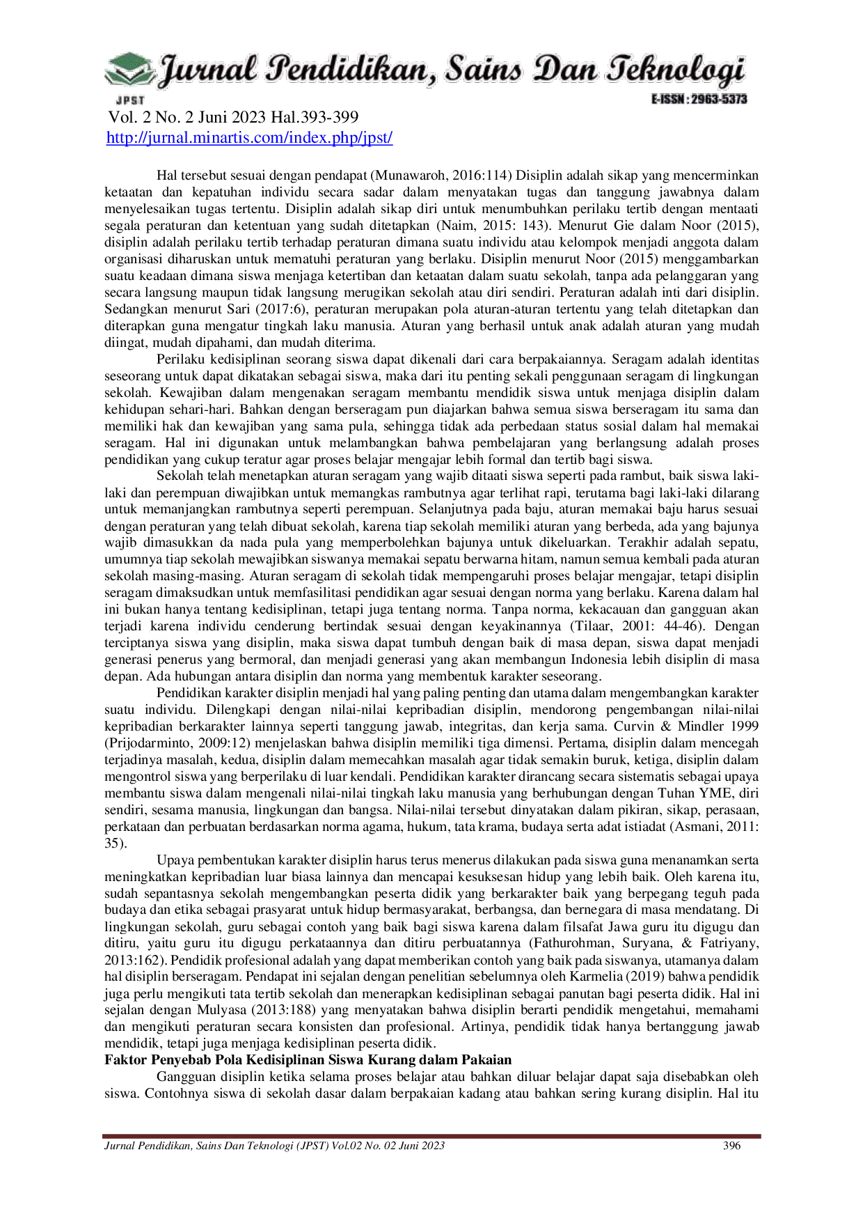 JURIS Pola Kedisiplinan Pakaian Pada Siswa Dalam Kajian Pendidikan Karakter Di SDN 3 Piji Kabupaten Kudus
