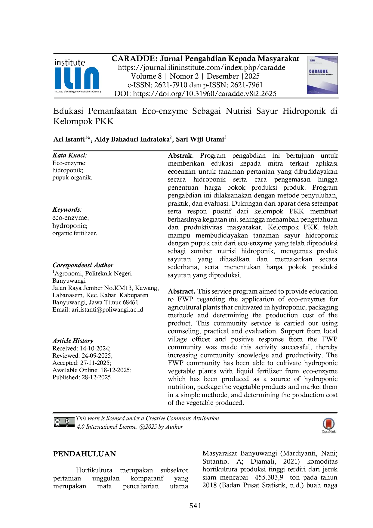 JURIS Edukasi Pemanfaatan Eco enzyme Sebagai Nutrisi Sayur Hidroponik di Kelompok PKK