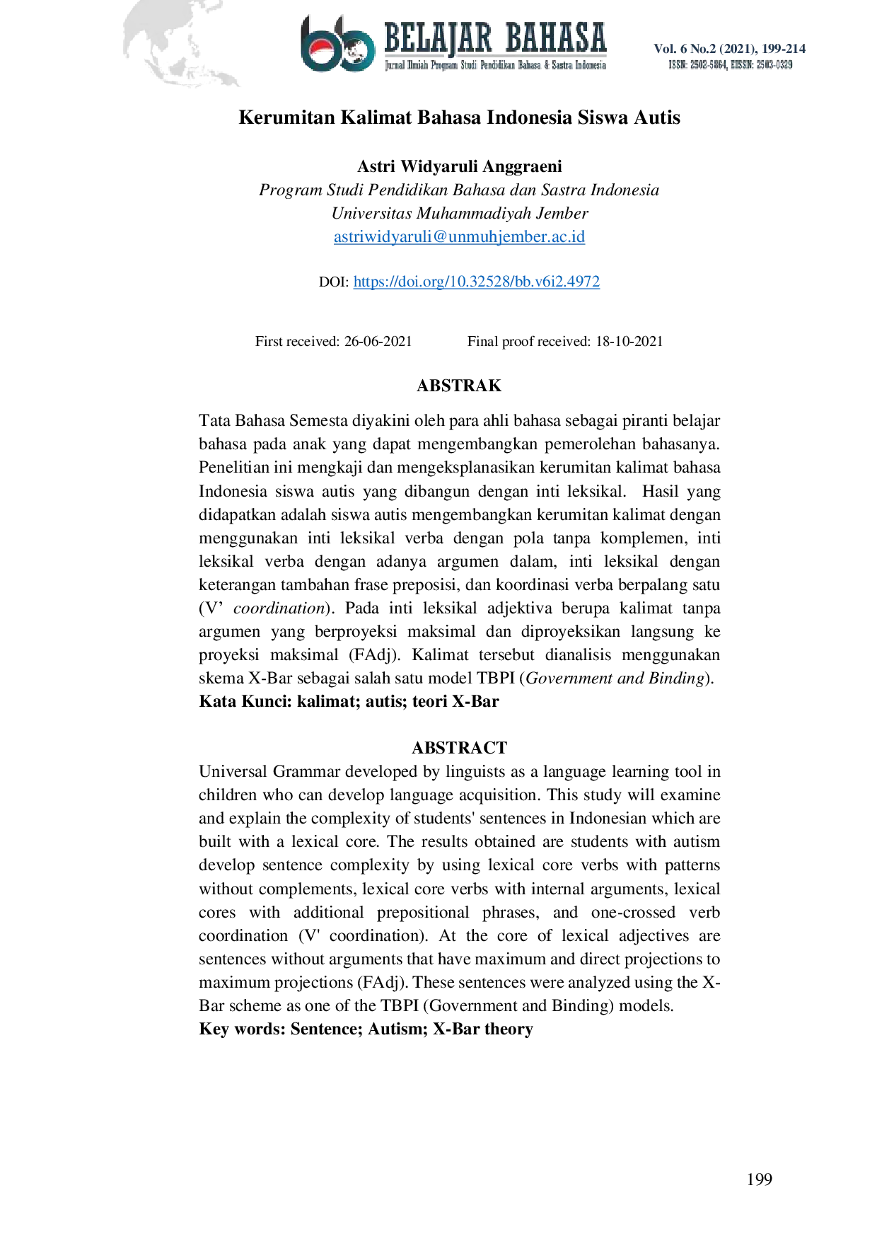 JURIS Kerumitan Kalimat Bahasa Indonesia Siswa Autis