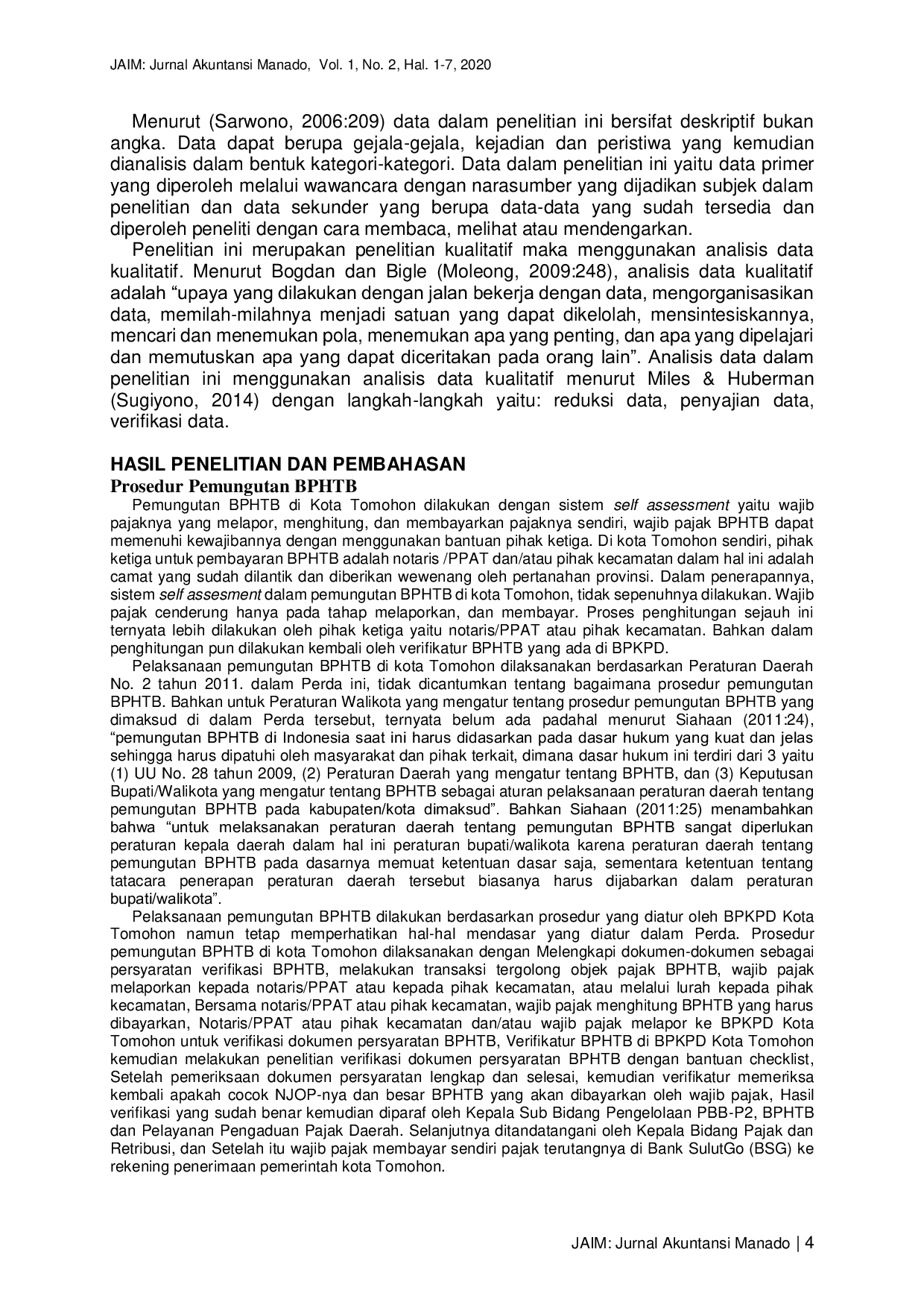 JURIS Analisis Pelaksanaan Pemungutan Bea Perolehan Hak Atas Tanah Dan Bangunan Di Kota Tomohon