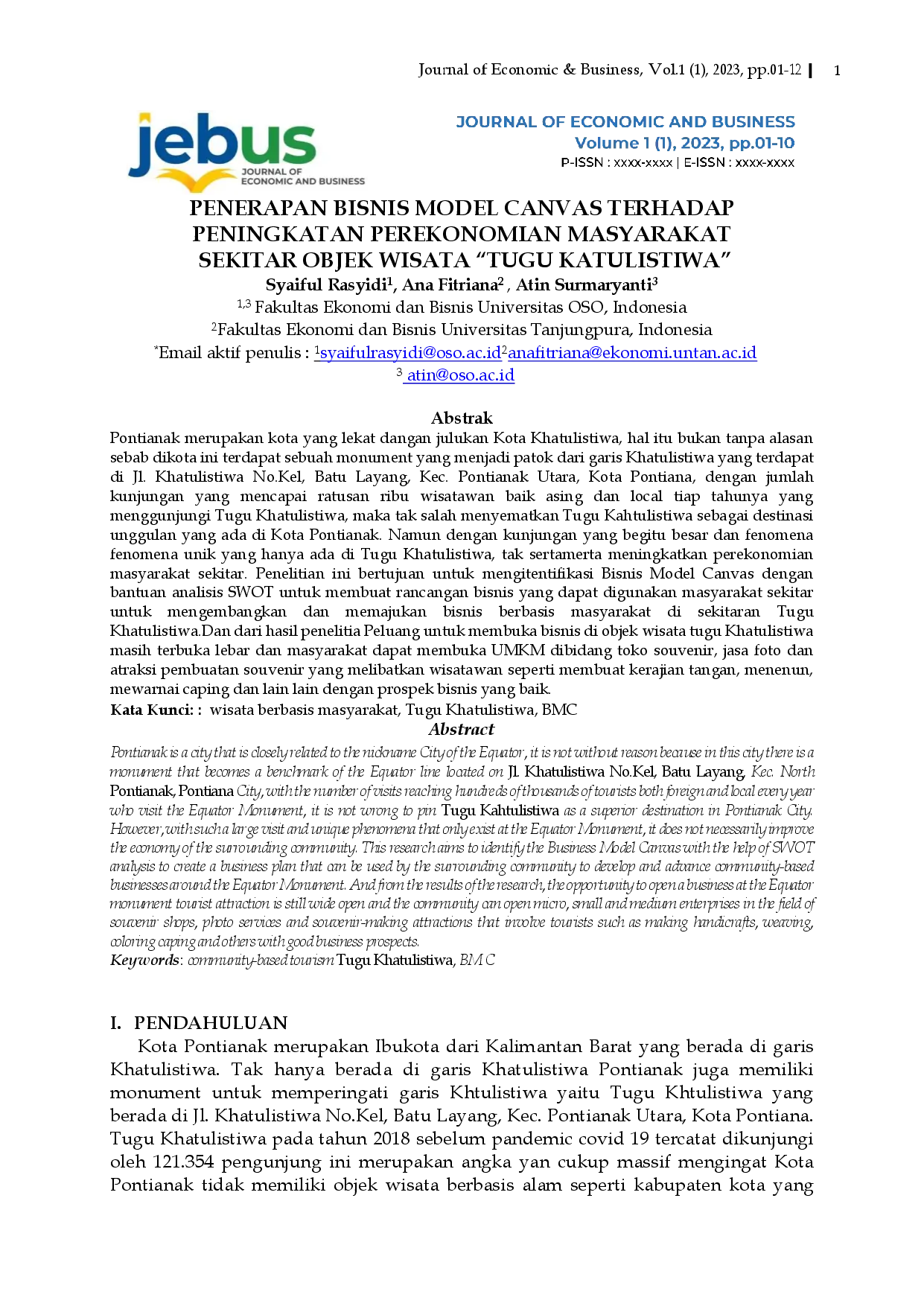 juris Penerapan Bisnis Model Canvas Terhadap Peningkatan Perekonomian Masyarakat di Sekitaran Tugu Khatulistiwa
