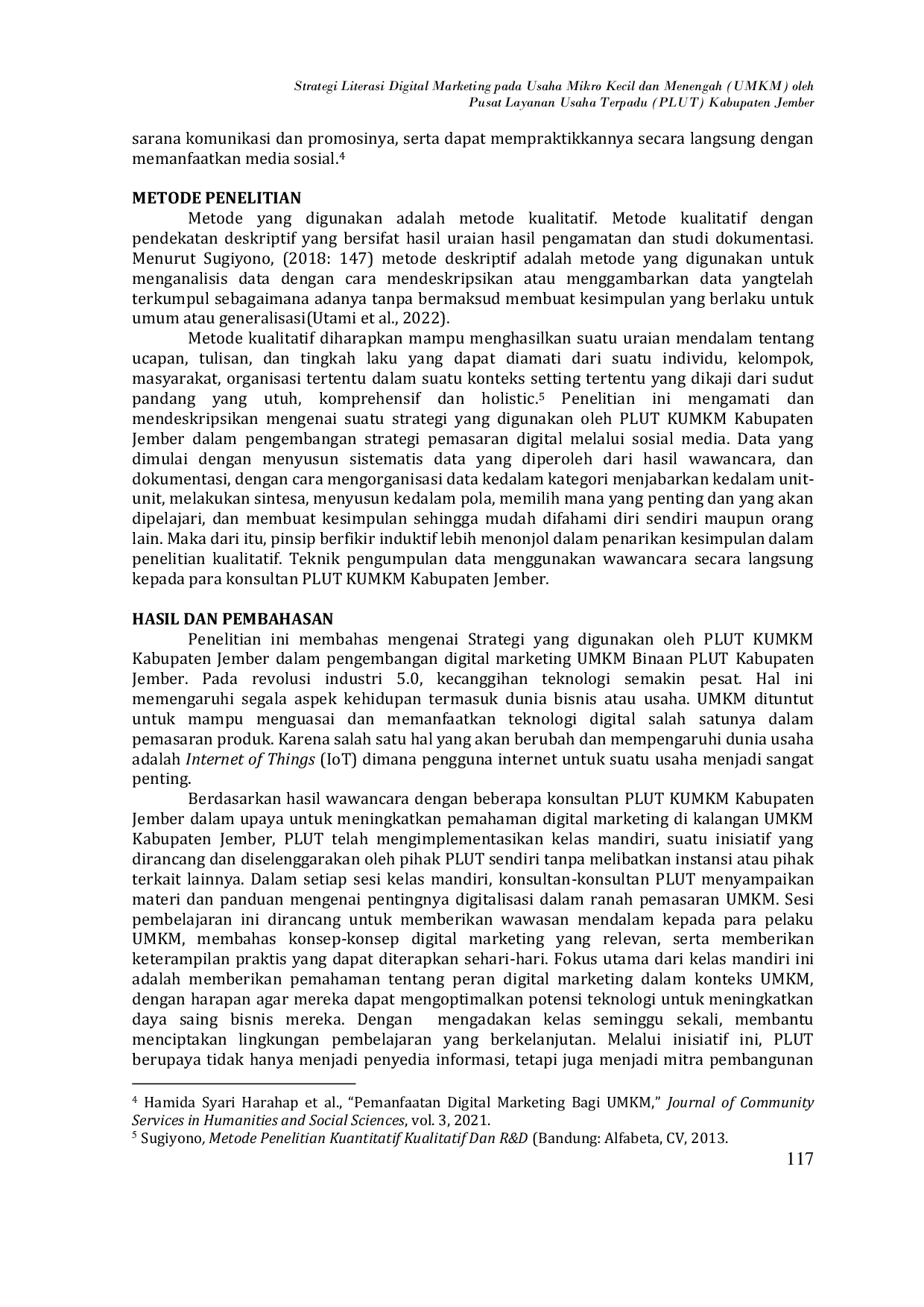 JURIS Strategi Literasi Digital Marketing pada Usaha Mikro Kecil dan Menengah UMKM oleh Pusat Layanan Usaha Terpadu PLUT Kabupaten Jember