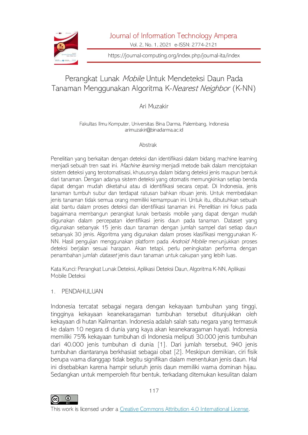 juris Perangkat Lunak Mobile Untuk Mendeteksi Daun Pada Tanaman Menggunakan Algoritma K Nearest Neighbor K NN