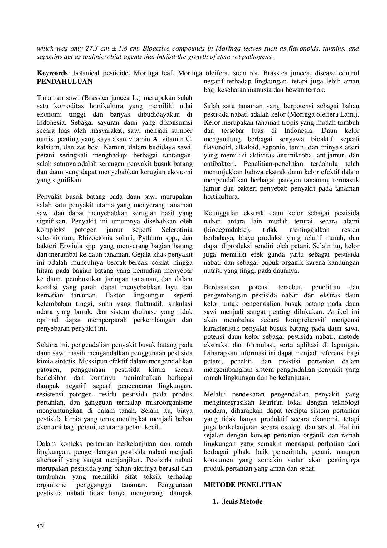 JURIS Pengendalian Busuk Batang pada Daun Sawi Dengan Pestisida Nabati Ekstrak Daun Kelor