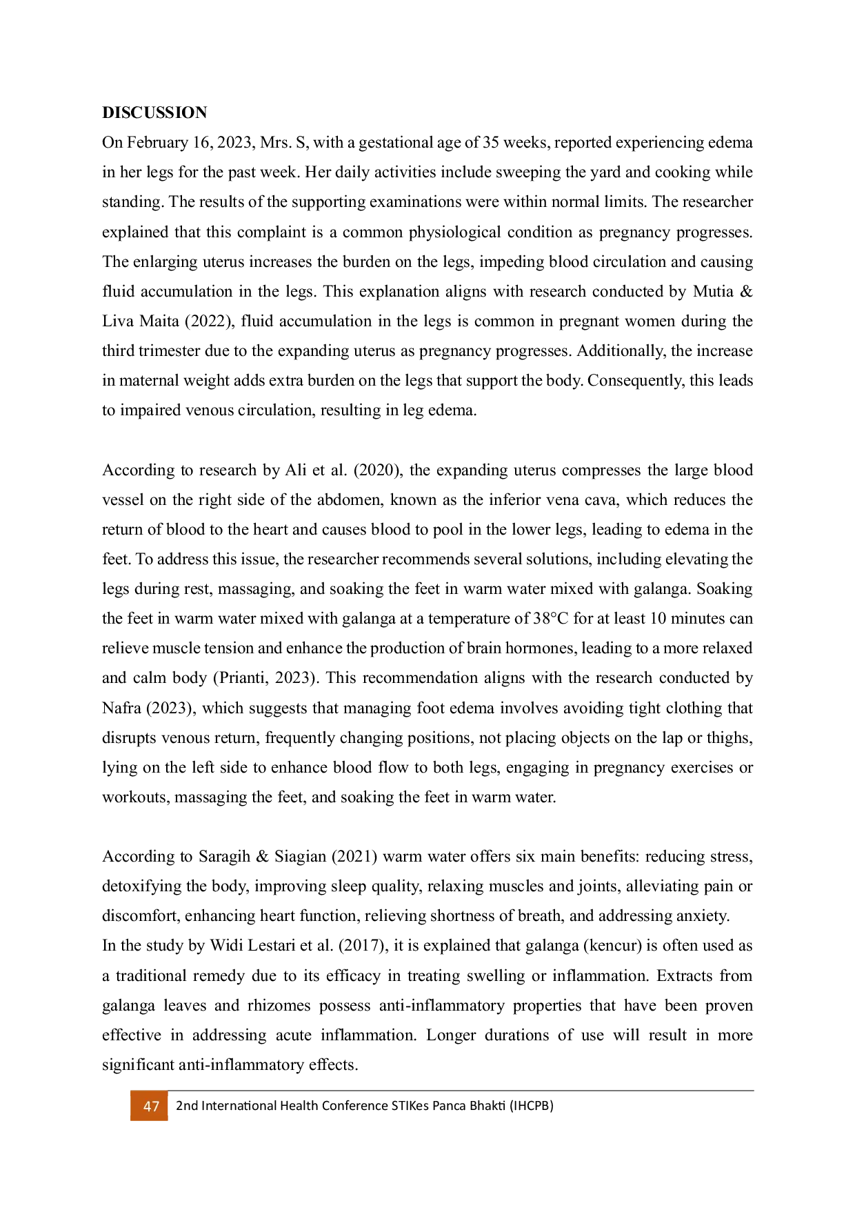 JURIS Case Study Hydrotherapy Foot Soak with Warm Water and Galanga Rhizome for Managing Edema in Third Trimester Pregnant Women