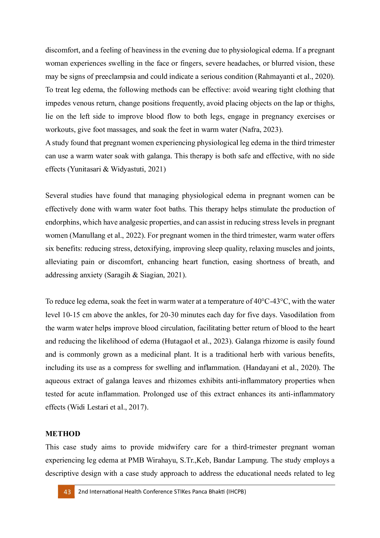 JURIS Case Study Hydrotherapy Foot Soak with Warm Water and Galanga Rhizome for Managing Edema in Third Trimester Pregnant Women