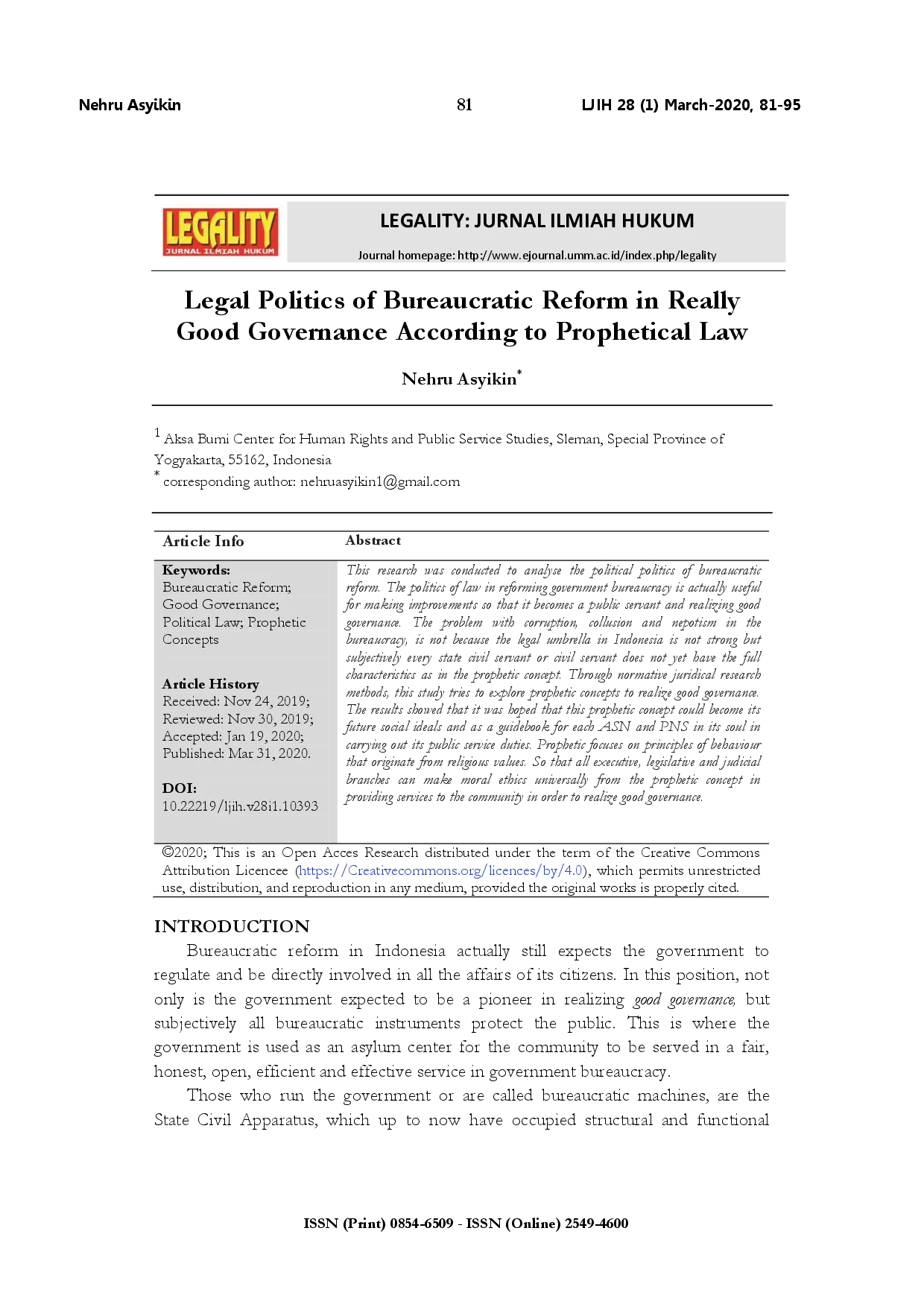 juris Legal politics of bureaucratic reform in really good governance according to prophetical law