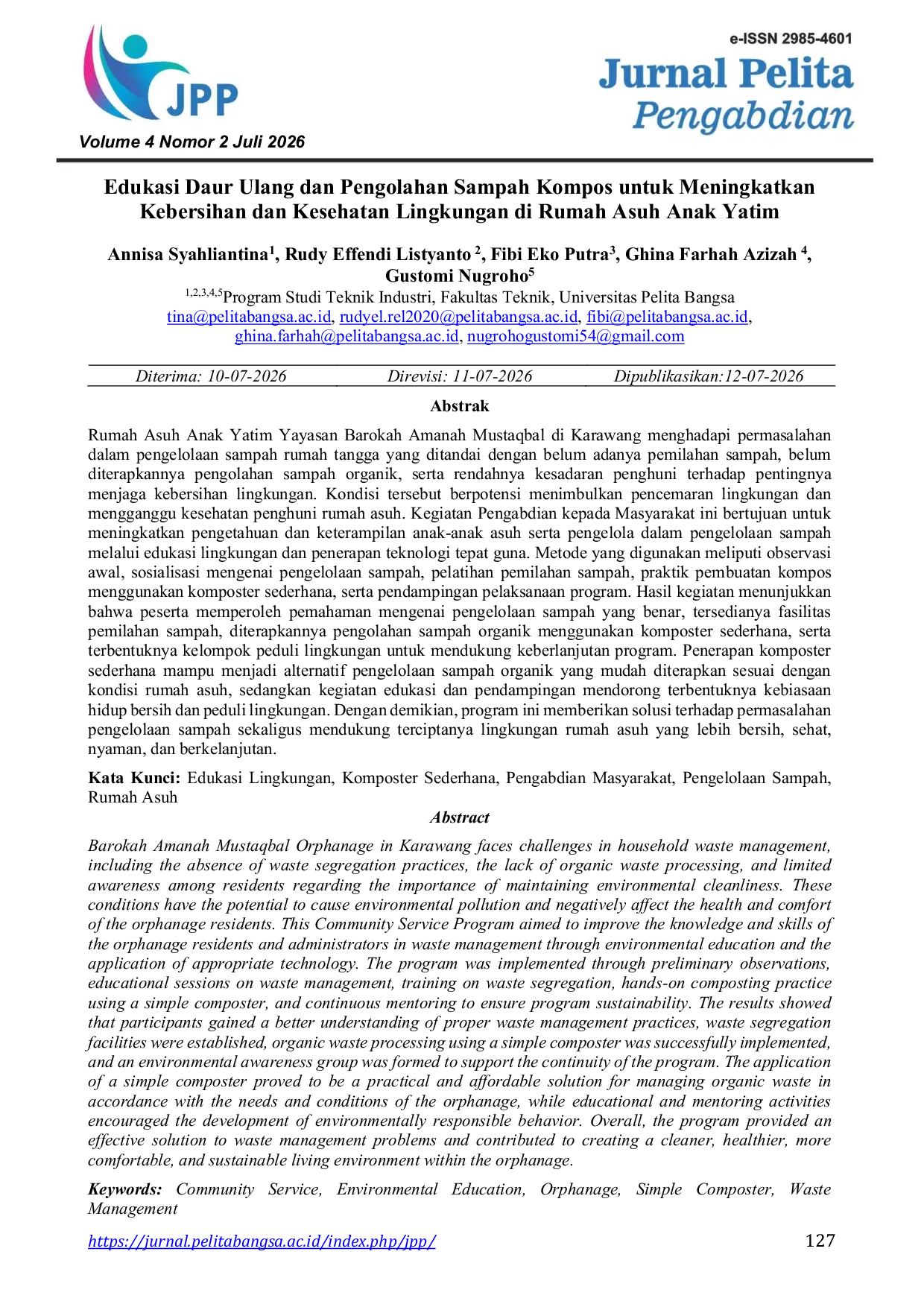 JURIS Recycling Education and Compost Waste Processing to Improve Environmental Cleanliness and Health at an Orphanage for Children