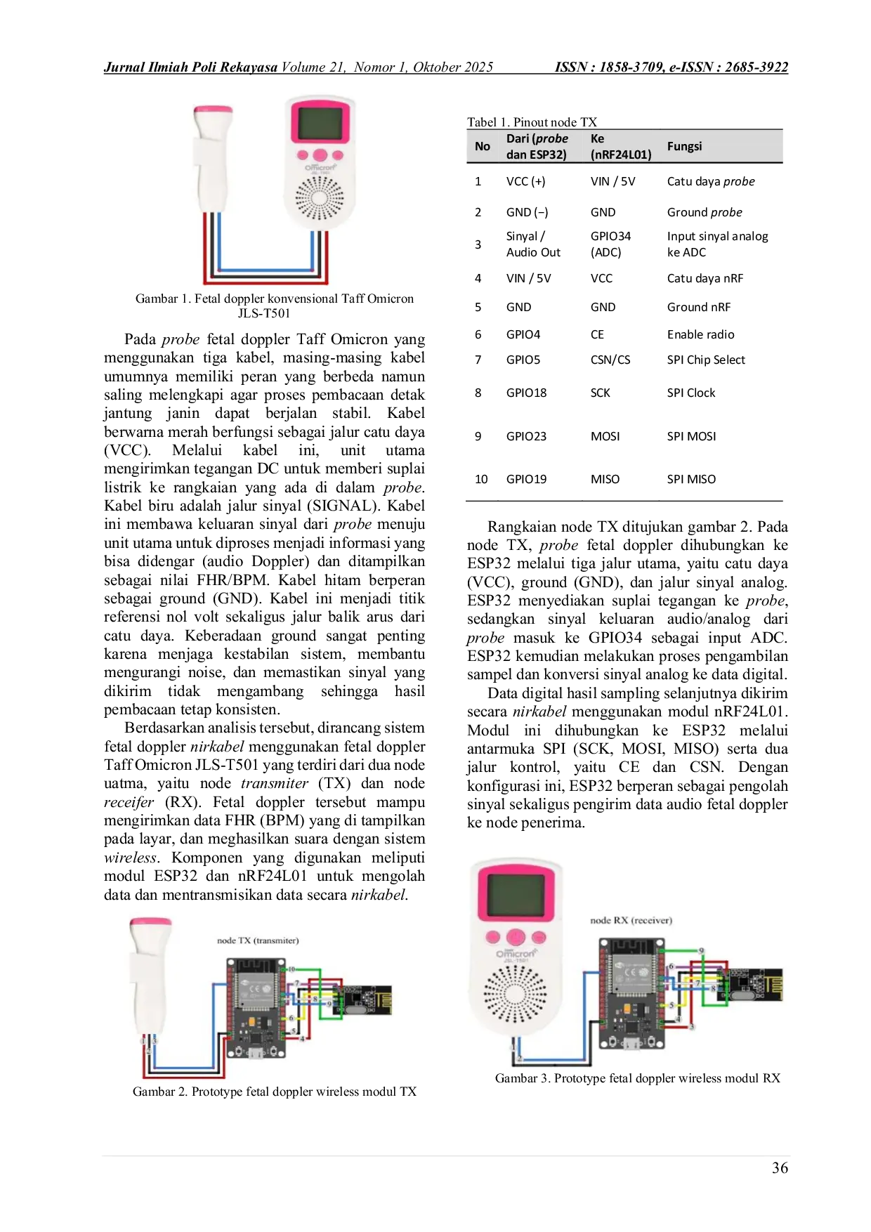 JURIS Rancang Bangun Fetal Doppler Nirkabel Berbasis Esp32 Dan Nrf24L01 Untuk Transmisi Audio Dan Nilai Fhr