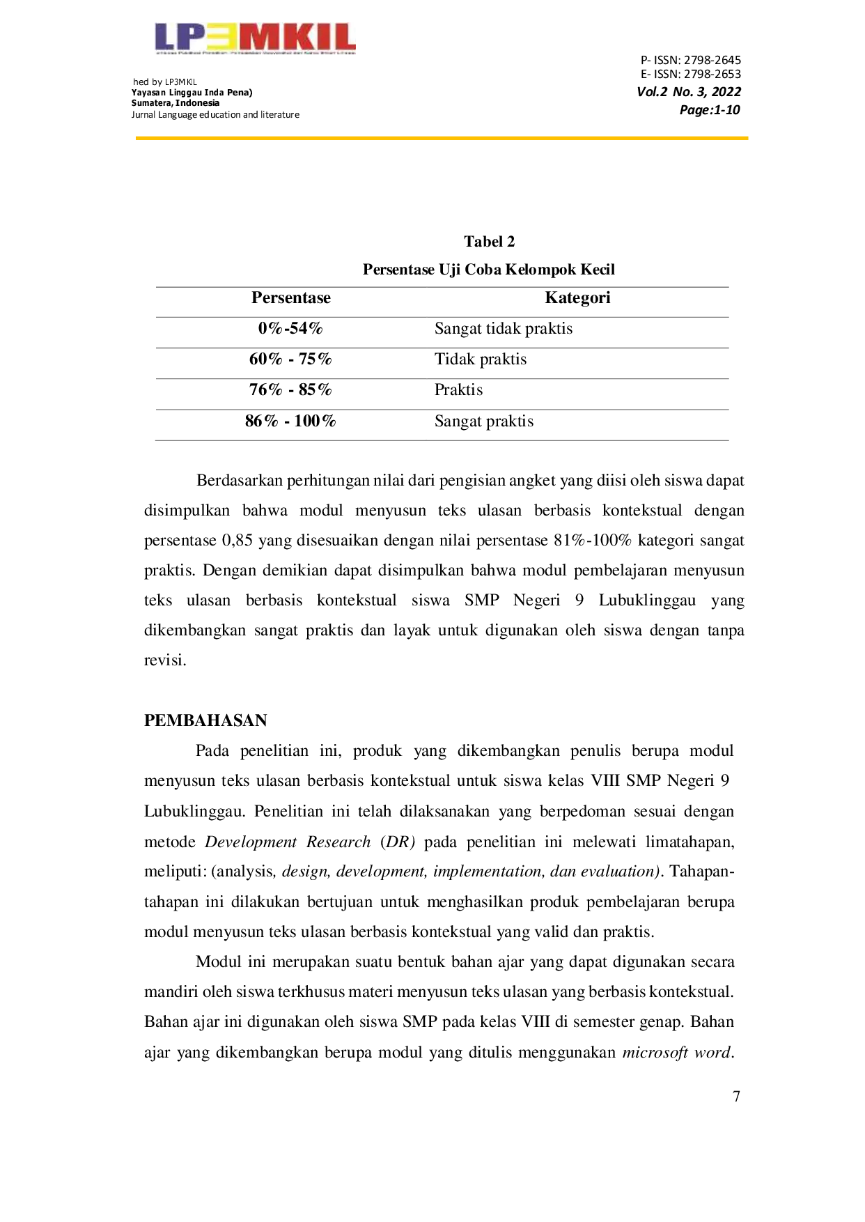JURIS Pengembangan Modul Menyusun Teks Ulasan Berbasis Kontekstual Siswa Kelas VIII SMP Negeri 9 Lubuklinggau