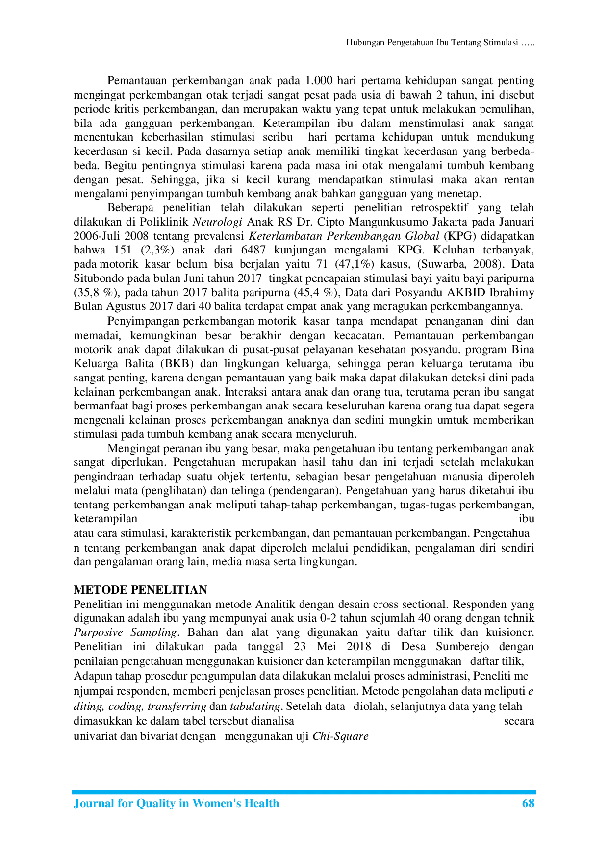 JURIS Hubungan Pengetahuan Ibu Tentang Stimulasi Perkembangan Anak Dengan Keterampilan Ibu Dalam Melakukan Stimulasi Perkembangan Anak