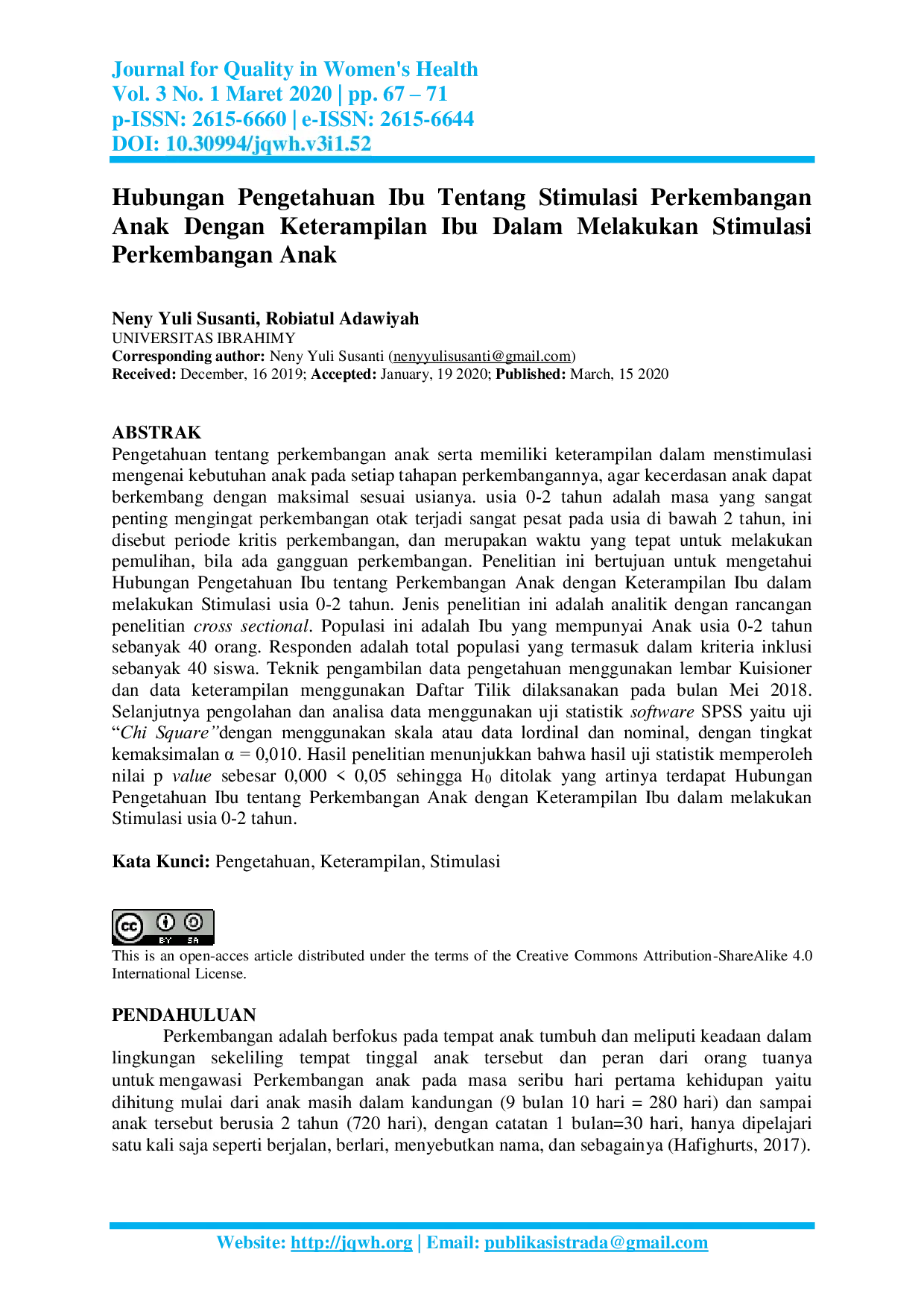JURIS Hubungan Pengetahuan Ibu Tentang Stimulasi Perkembangan Anak Dengan Keterampilan Ibu Dalam Melakukan Stimulasi Perkembangan Anak