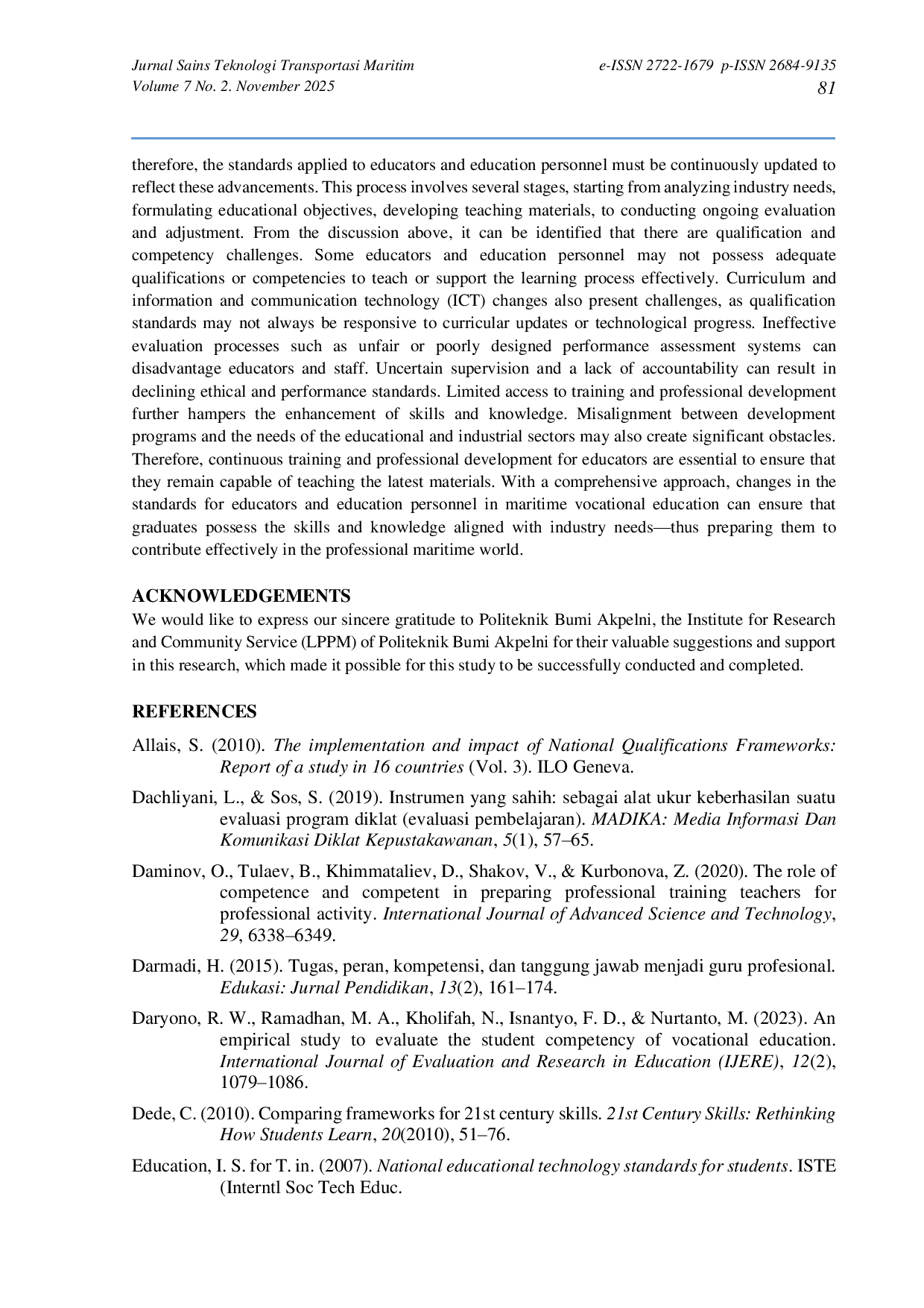 JURIS Efforts to Develop the Management of Educator and Educational Personnel Standards in Maritime Vocational Education