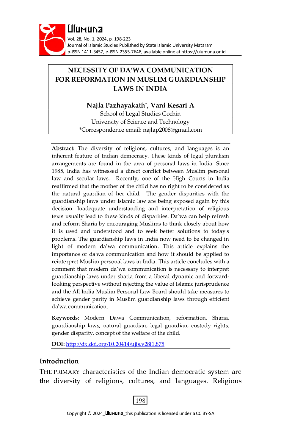 JURIS Necessity of Da wa Communication for Reformation in Muslim Guardianship Laws in India
