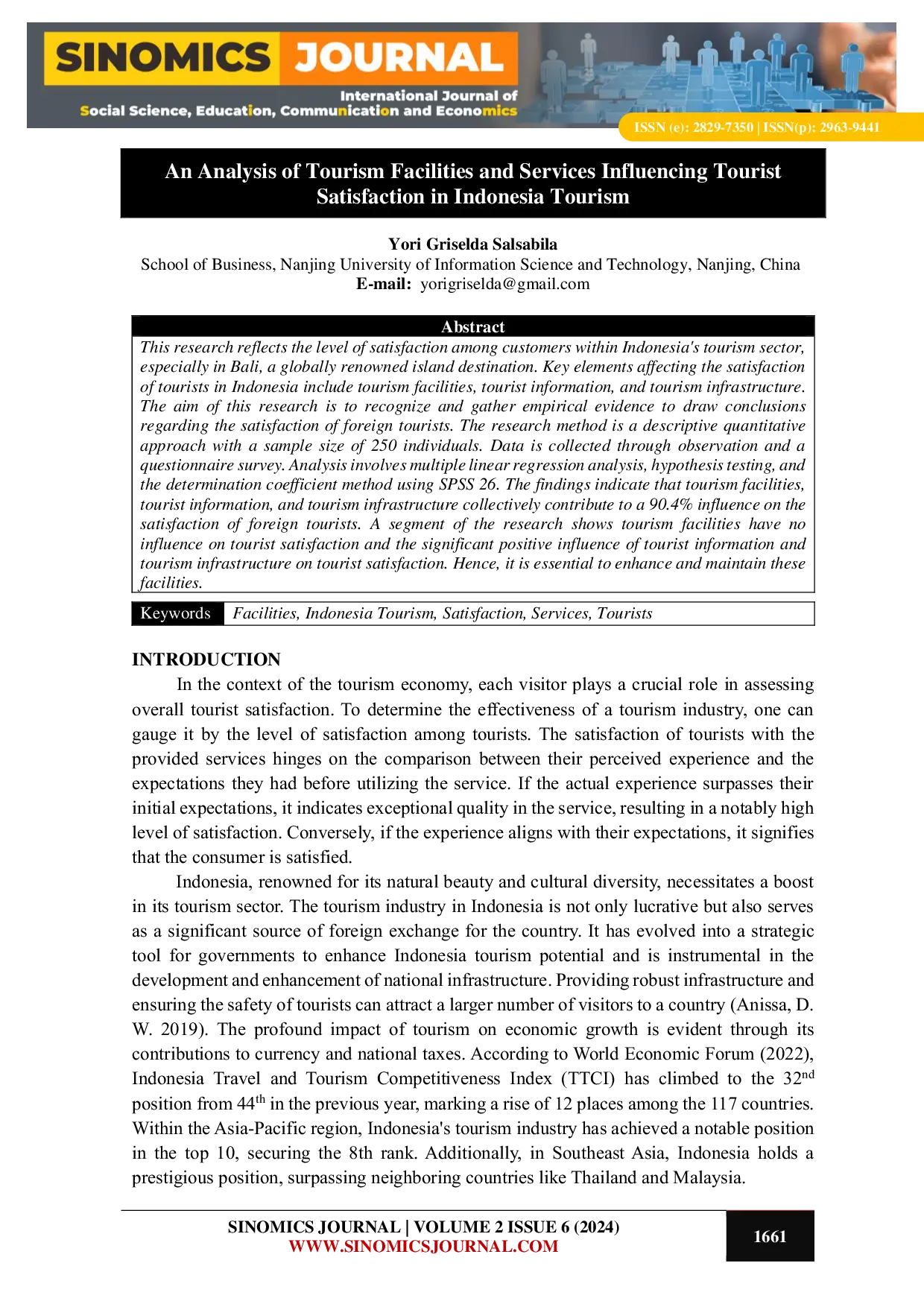 JURIS An Analysis of Tourism Facilities and Services Influencing Tourist Satisfaction in Indonesia Tourism