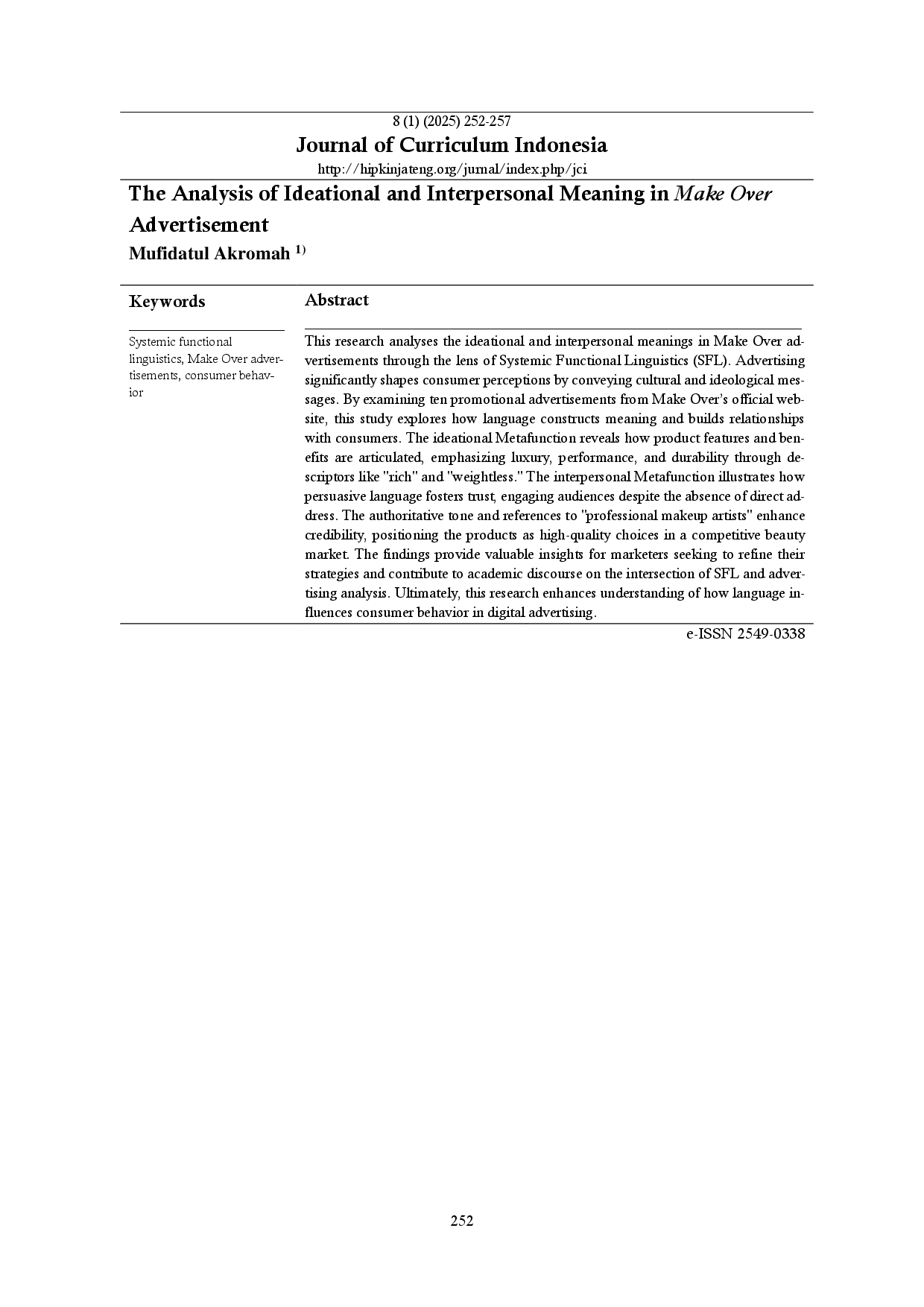 juris The Analysis of Ideational and Interpersonal Meaning in Make Over Advertisement