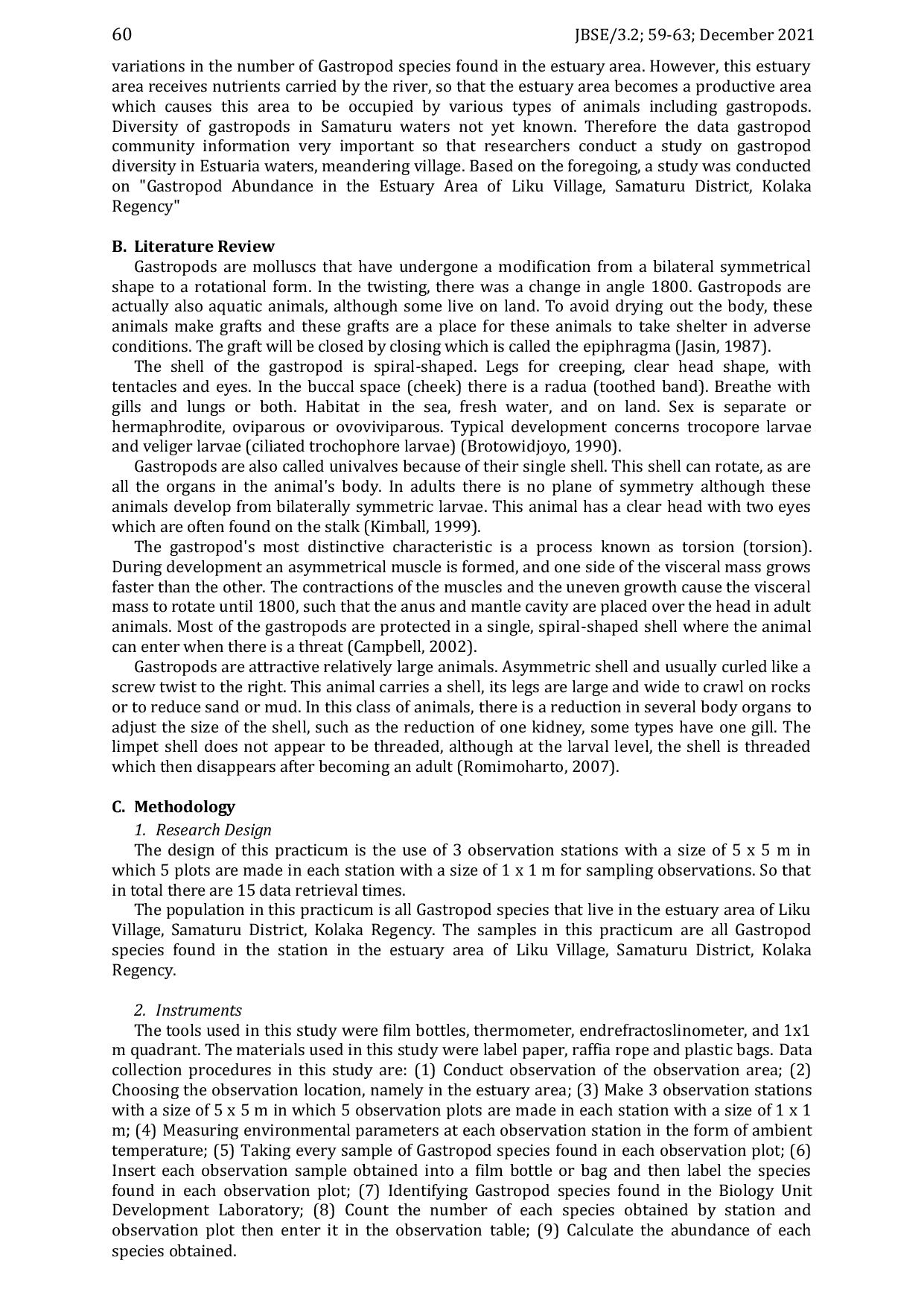 JURIS Abundance of Gastropods in The Estuary Area of Liku Village Samaturu District Kolaka Regency