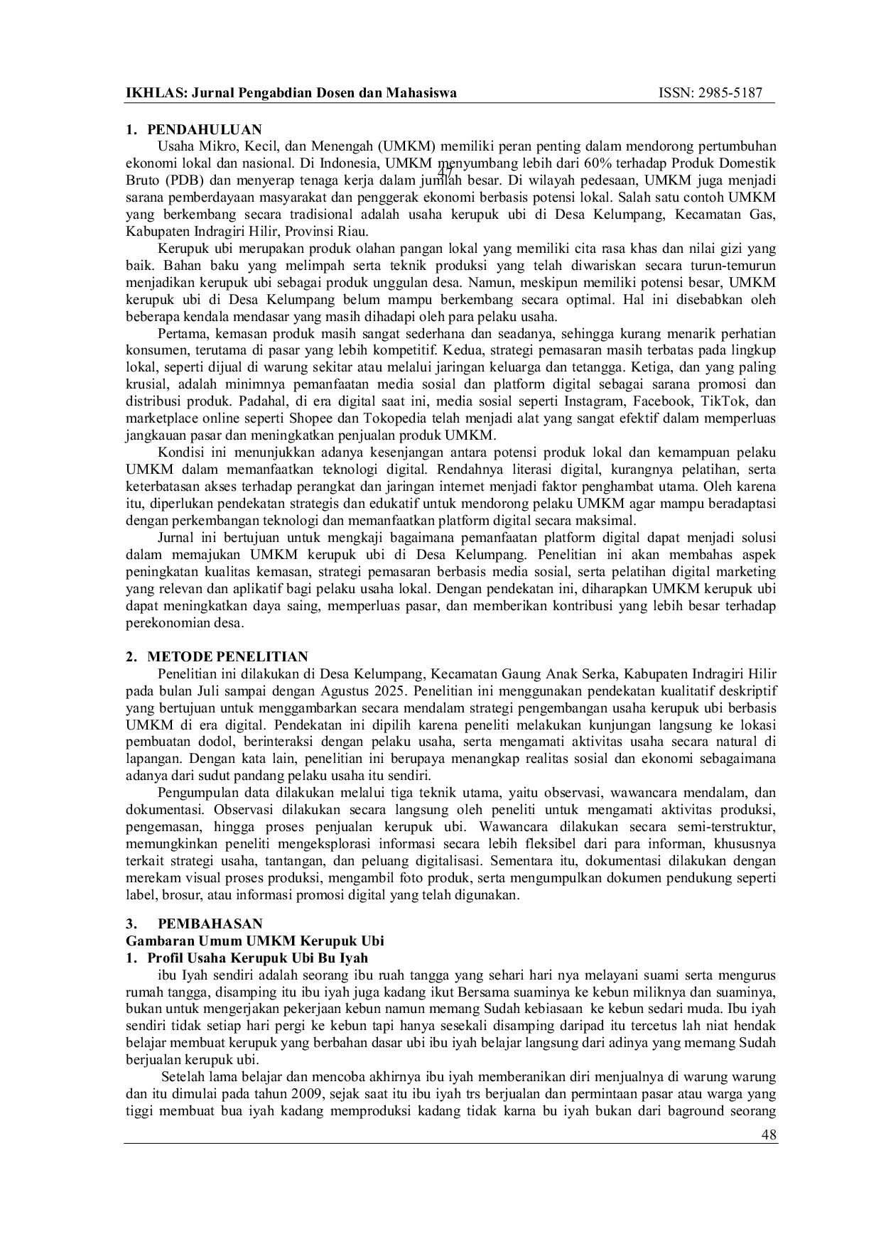 JURIS Pemanfaatan Platform Digital Memajukan UMKM Kerupuk Ubi di Desa Kelumpang Kecamatan GAS