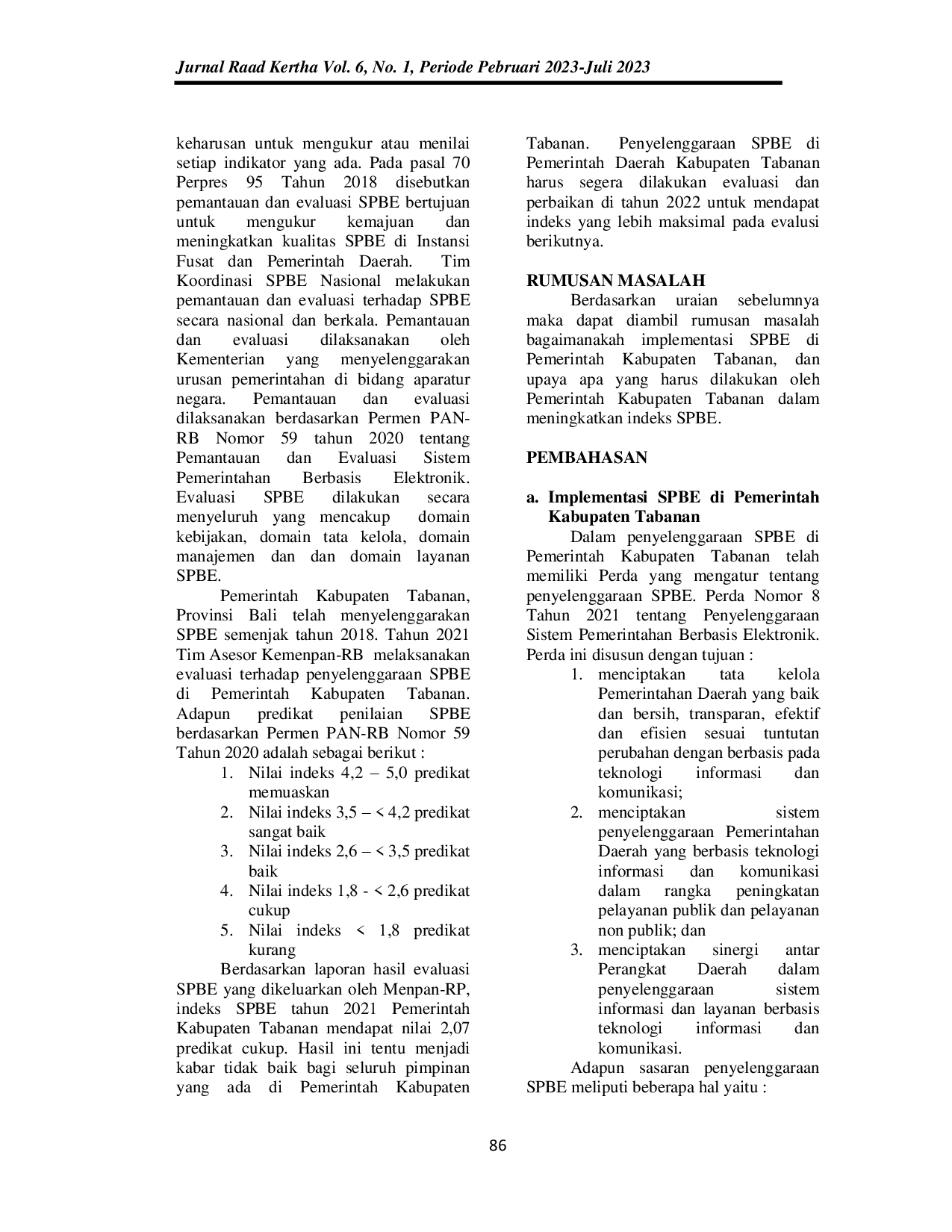 JURIS Implementasi Sistem Pemerintahan Berbasis Elektronik di Pemerintah Kabupaten Tabanan